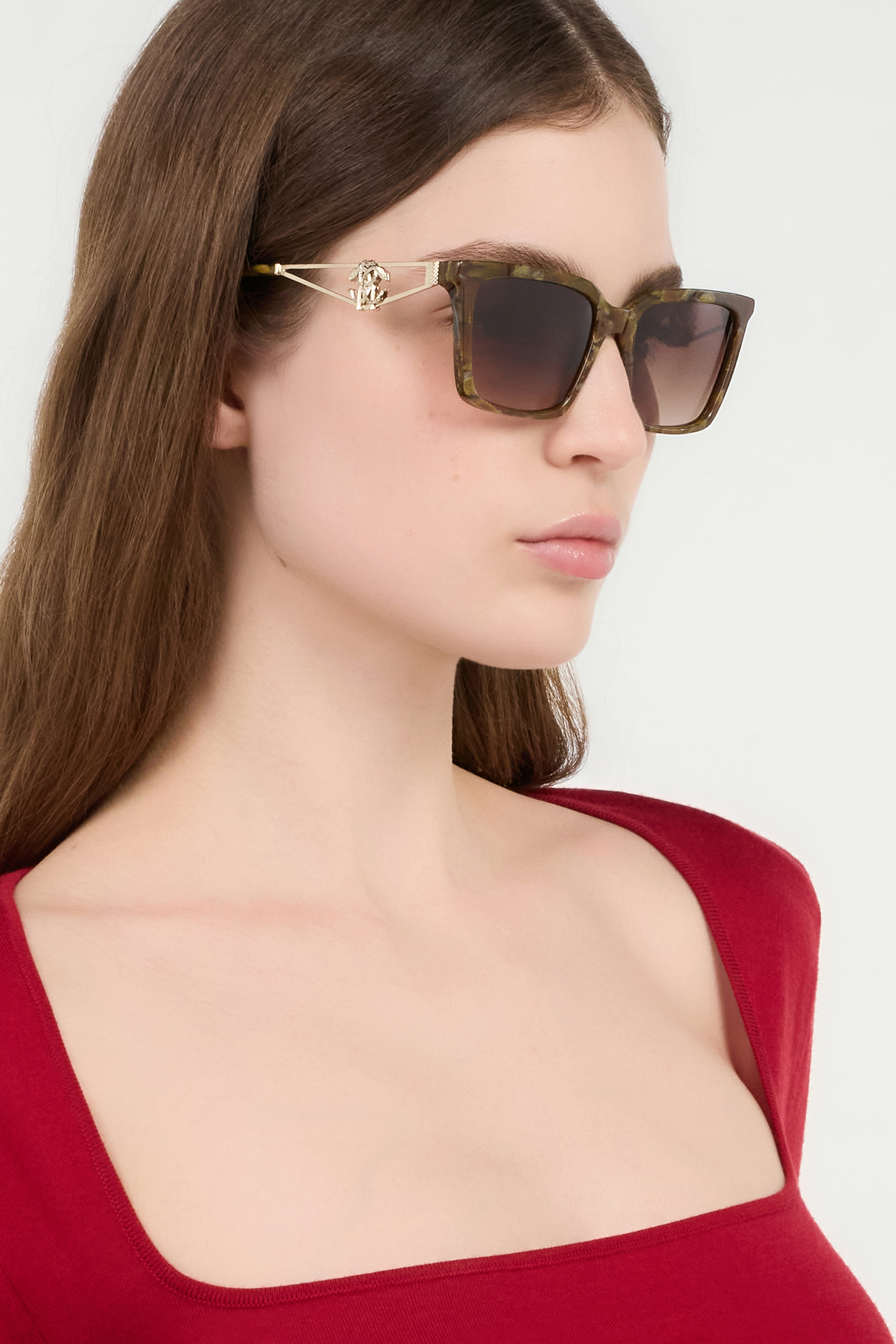  Roberto Cavalli Sunglasses With Acetate Front Combined With Metal Temples - Female Eyewear Brown Stone Effect Unica 