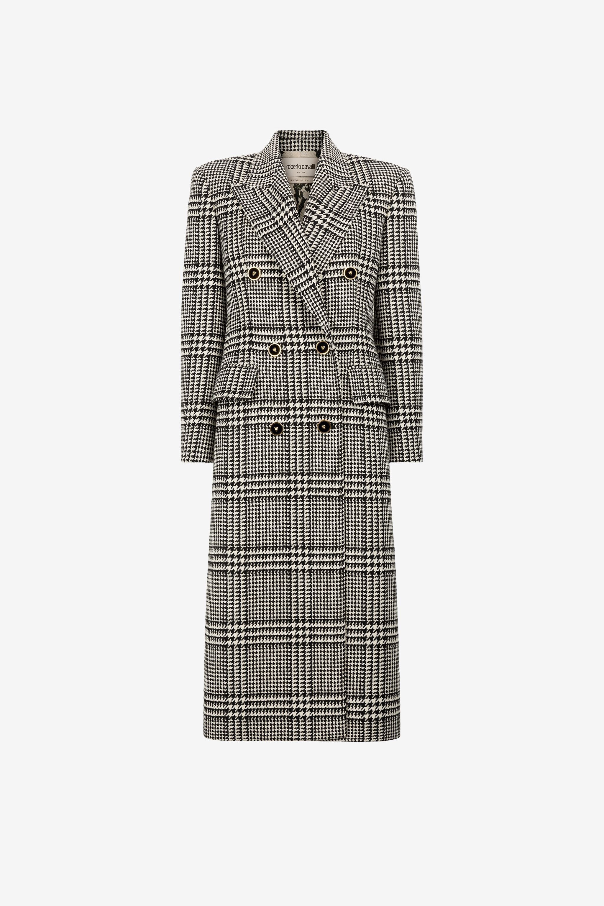 Houndstooth Double-Breasted Coat in Black/White for Women