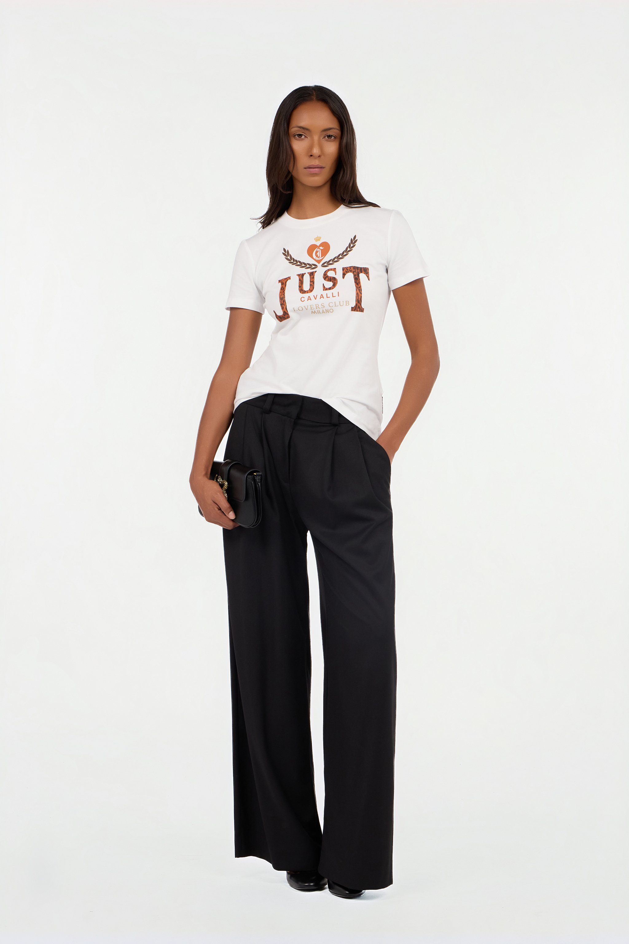 White T-shirt with Animal Print Logo