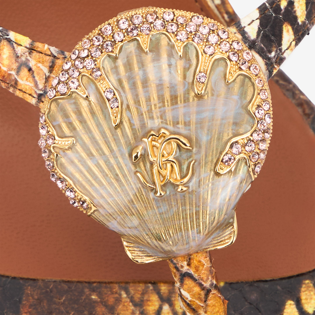 ROBERTO CAVALLI SANDALEN MIT PRINT PYTHON UND MUSCHEL