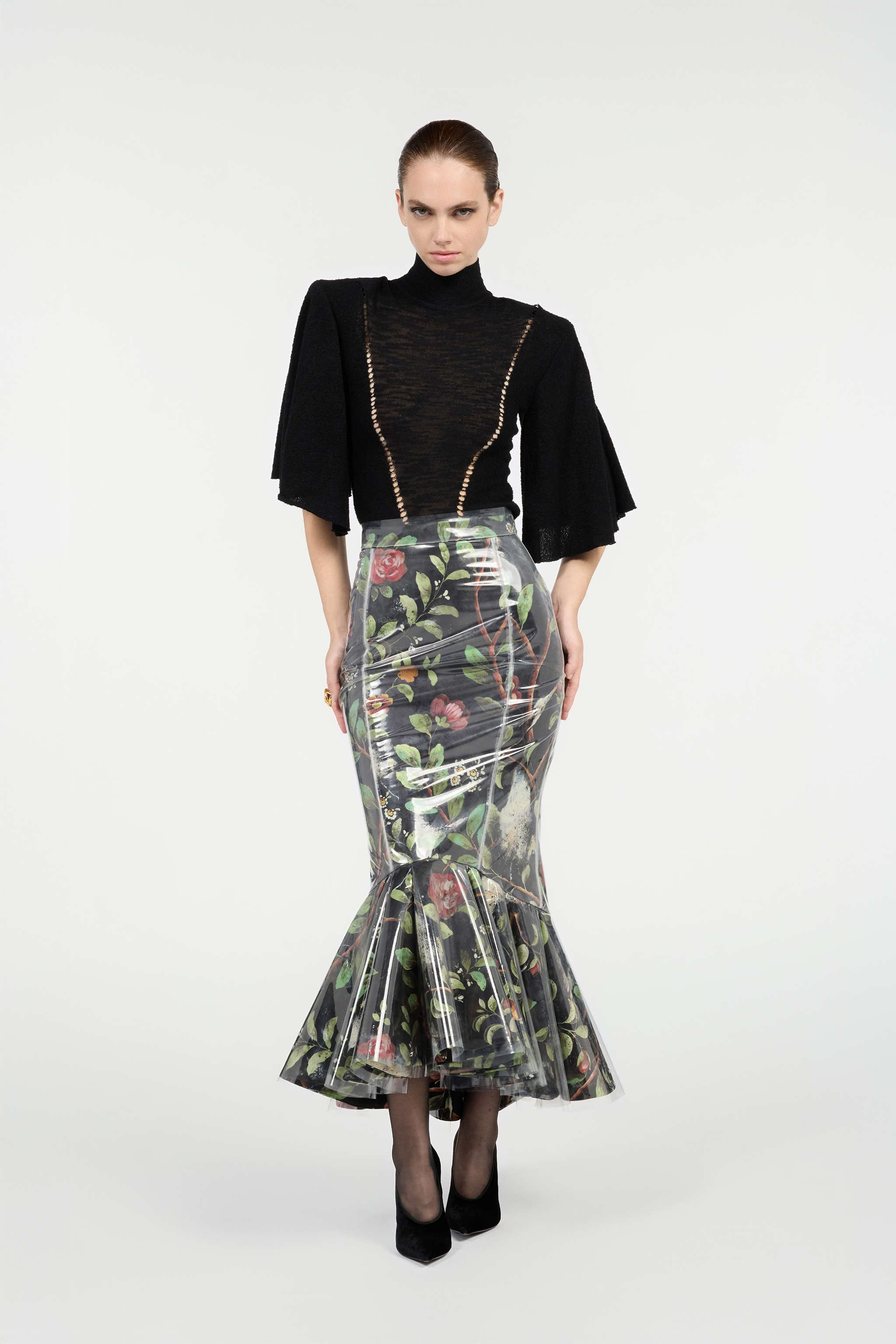 Mermaid Skirt With Shrub And Flower Print