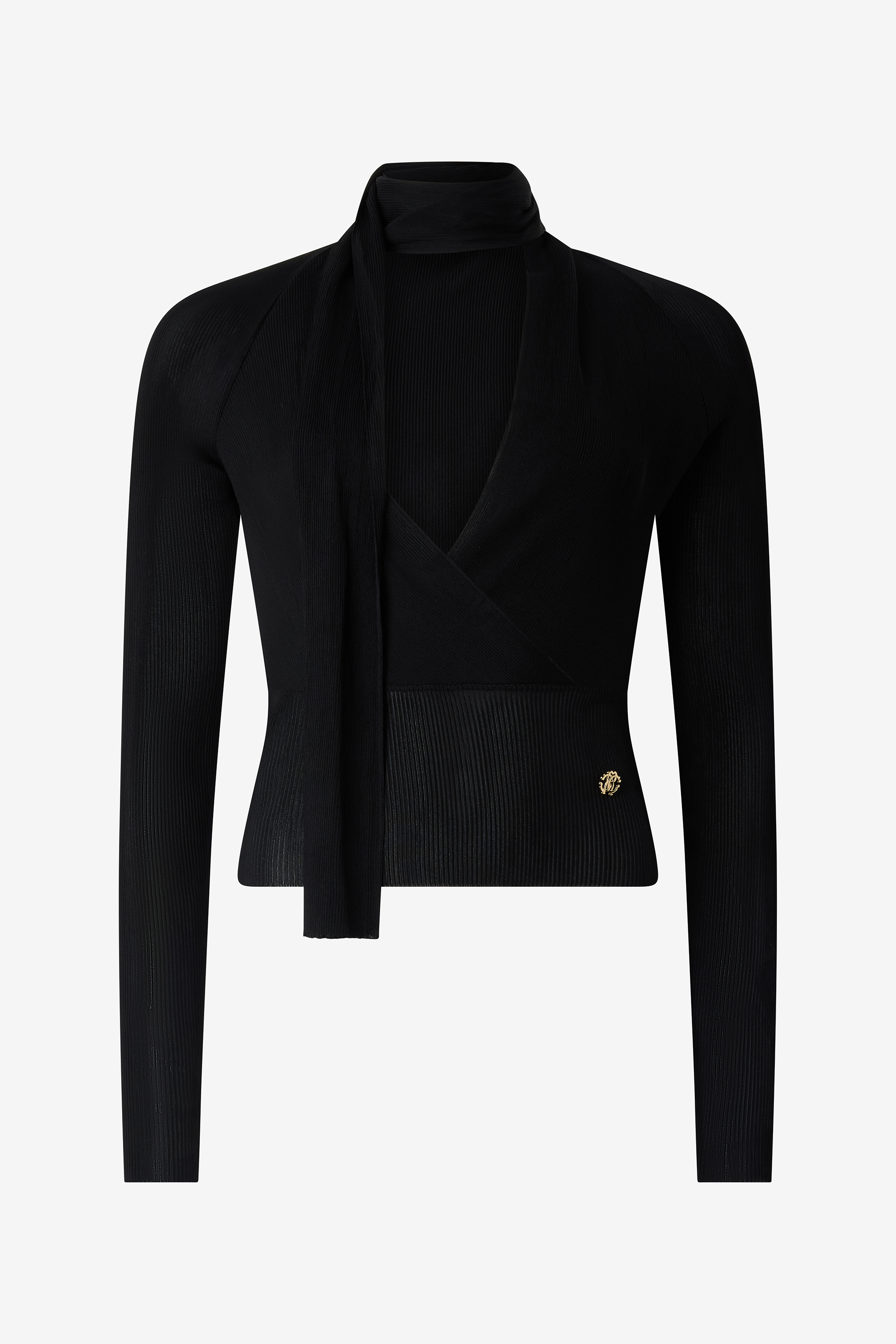 Roberto Cavalli Black Wrap-over Sweater In Black