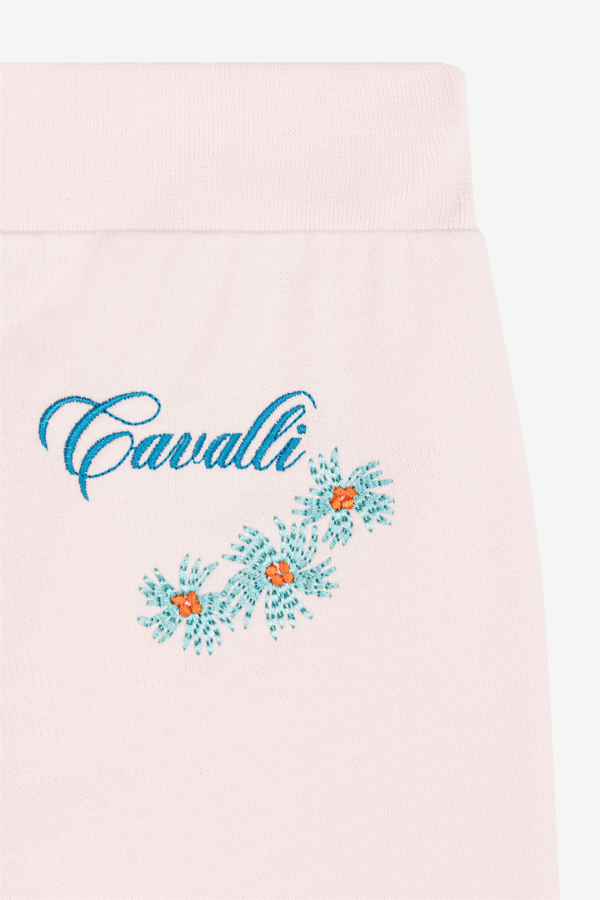 Roberto Cavalli Flower-embroidered Cotton Sweatpants In Pink