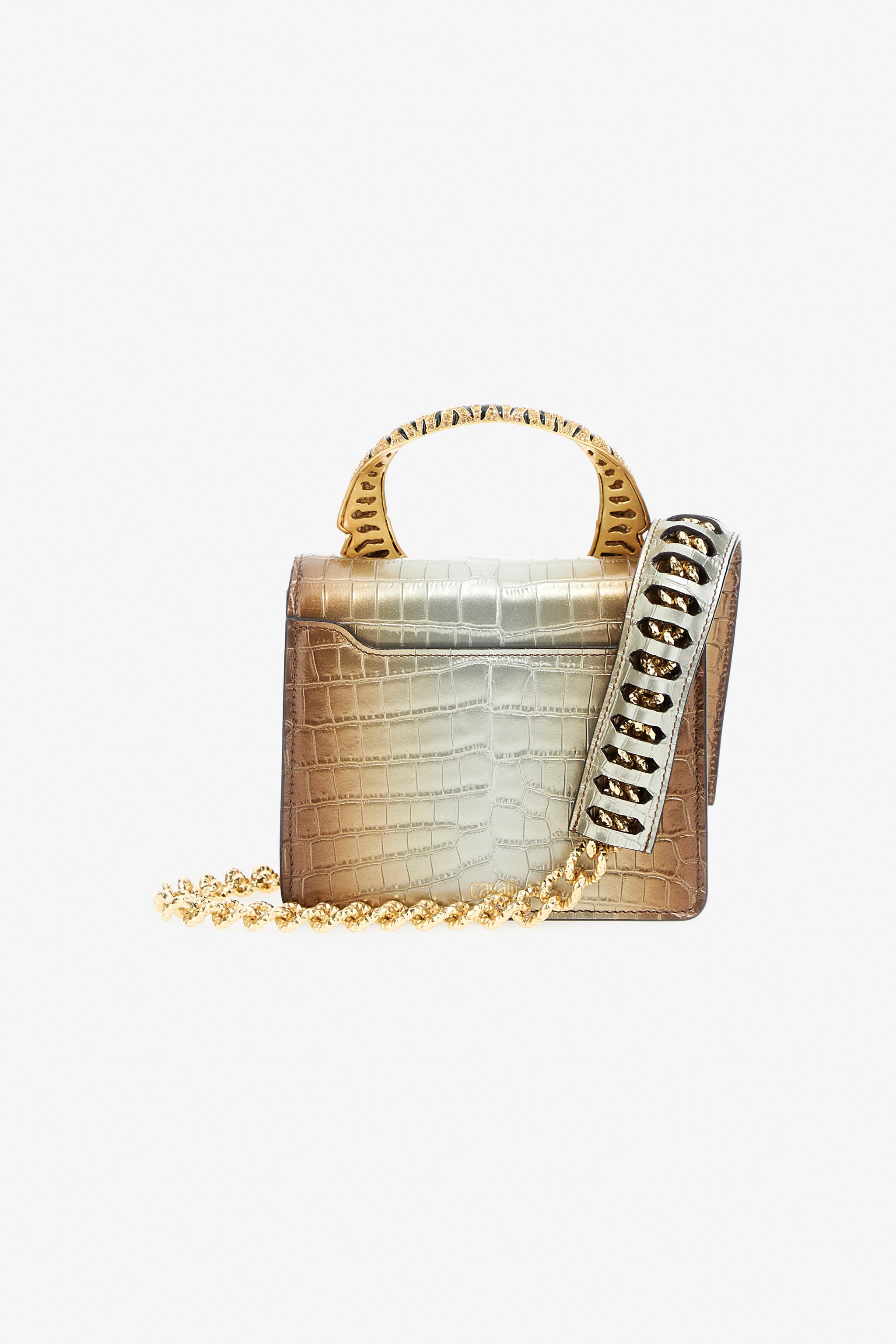 ROBERTO CAVALLI MEDIUM ROAR SHOULDER BAG WITH JEWEL TIGERS 