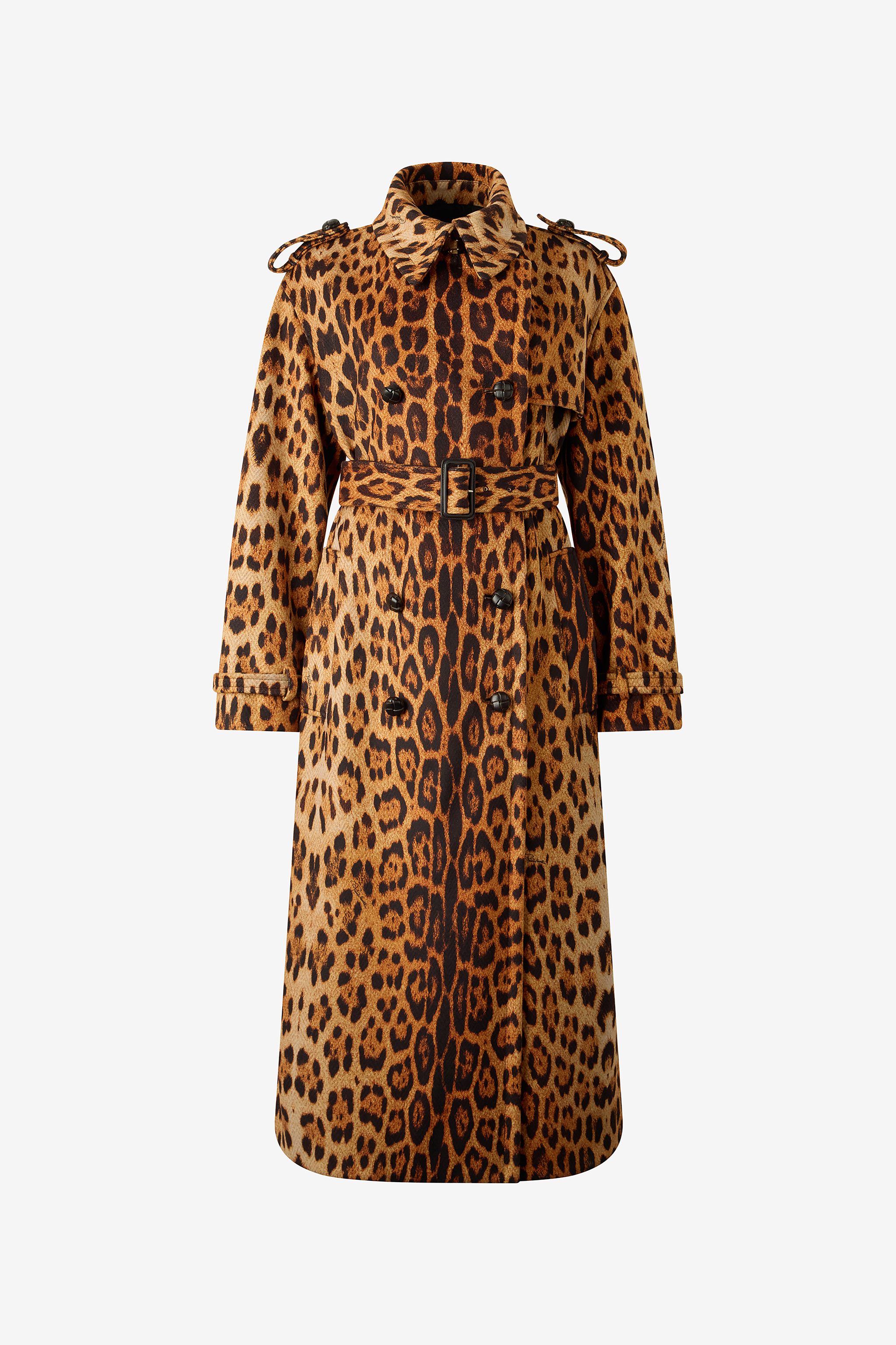 【希少】インポートロッサ♡レオパード柄エレガントロングコート　フリル　3 L Long Trench Coat With Jaguar Skin Print in Brown for Women