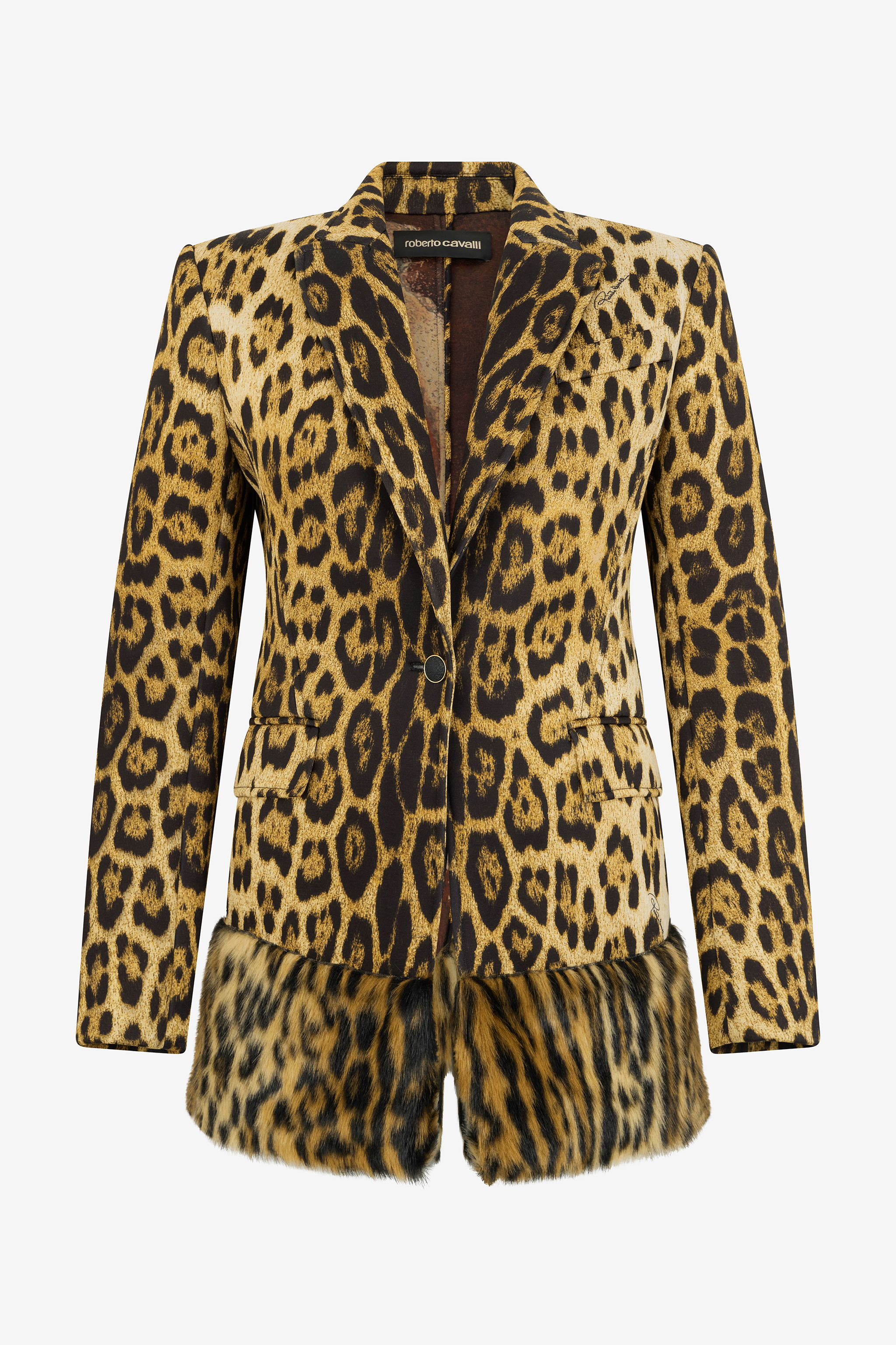 Roberto Cavalli Women's Brown Single-Breasted Blazer With Jaguar Skin Print