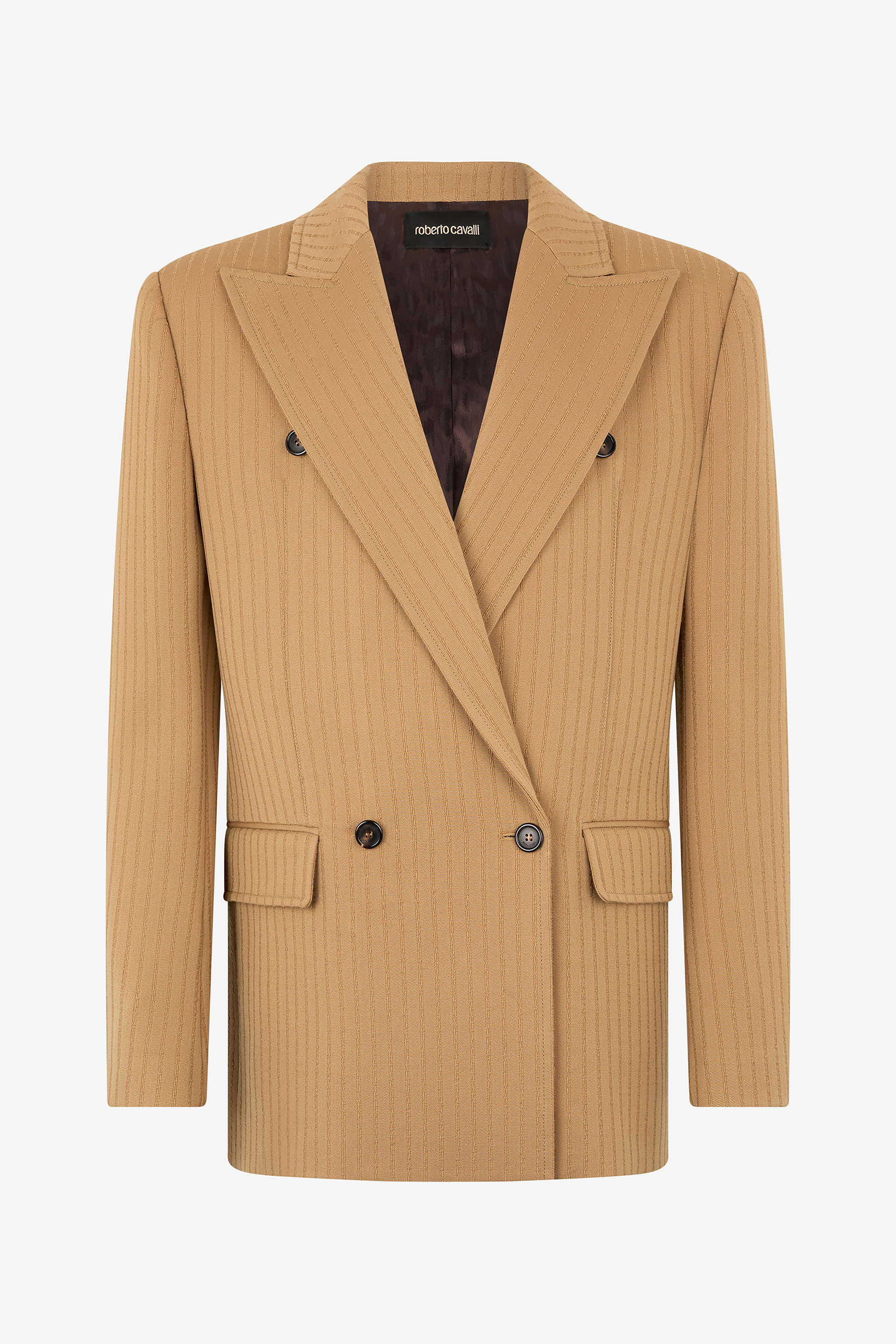 Roberto Cavalli Men's Light/Brown Striped Double-Breasted Jacket - Promo Sale Fw2025