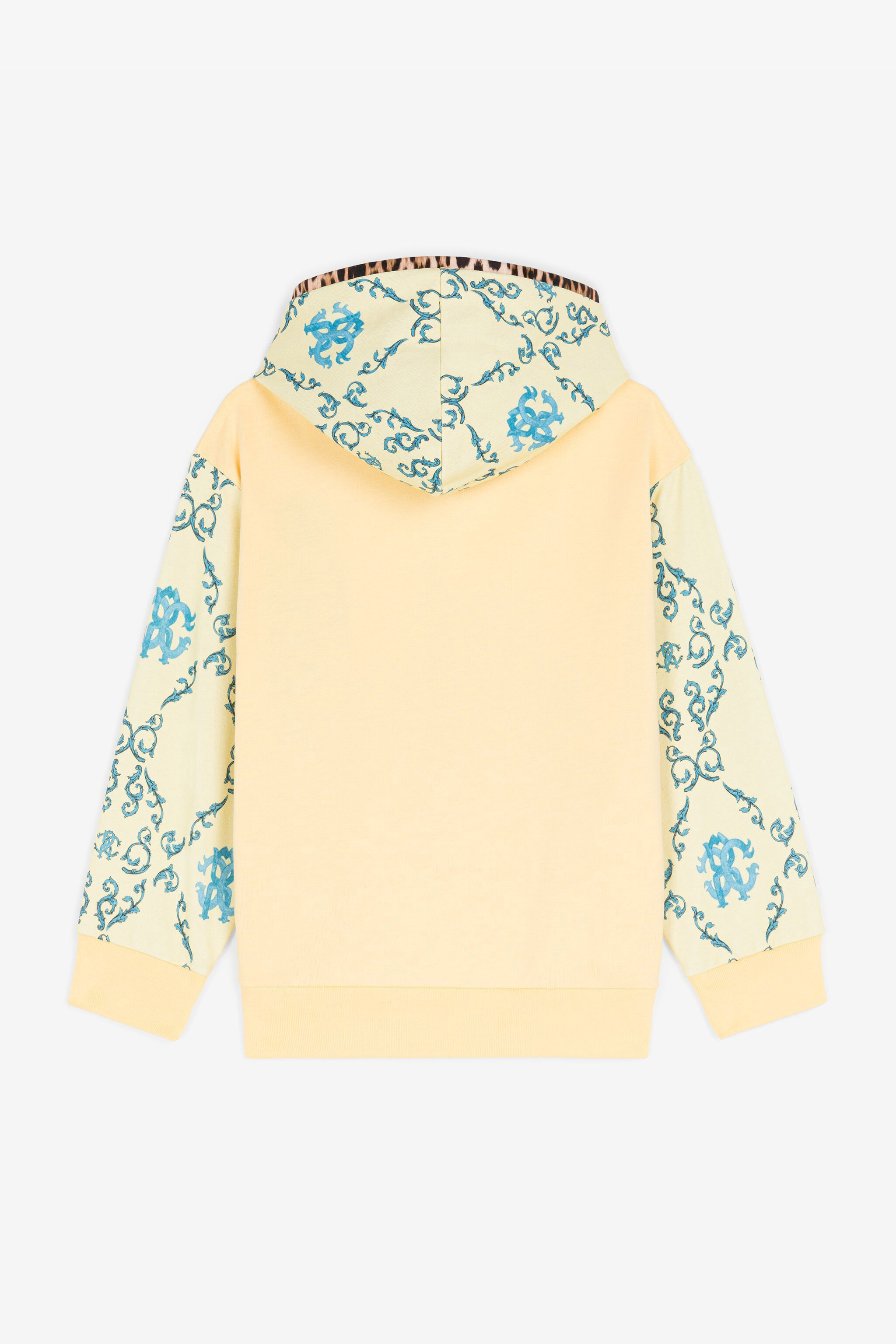 Roberto Cavalli Filigree And Leopard-print Cotton Hoodie In Yellow