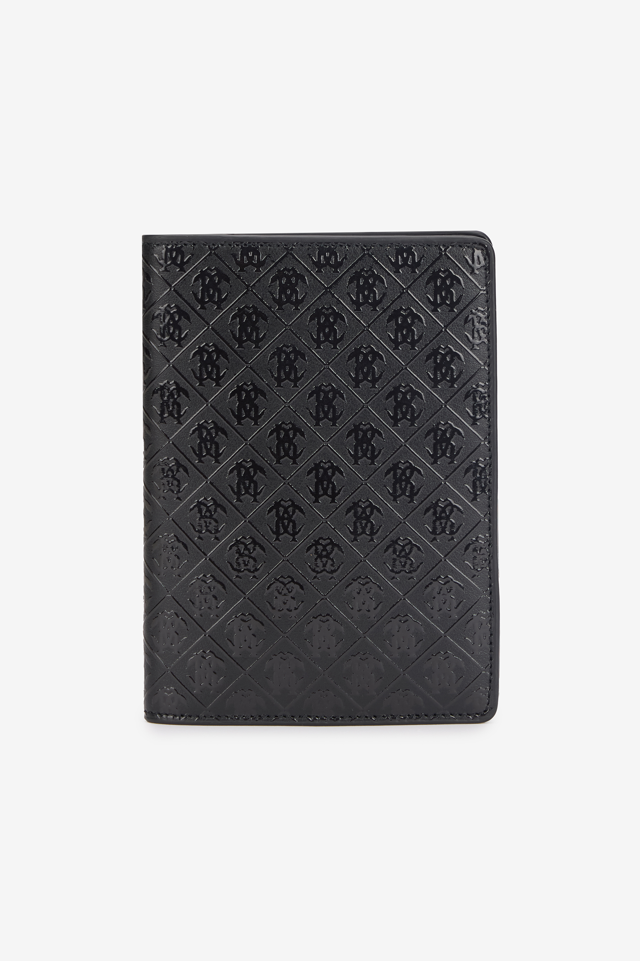 Roberto Cavalli Mirror Snake Monogram-embossed Leather Wallet In Black