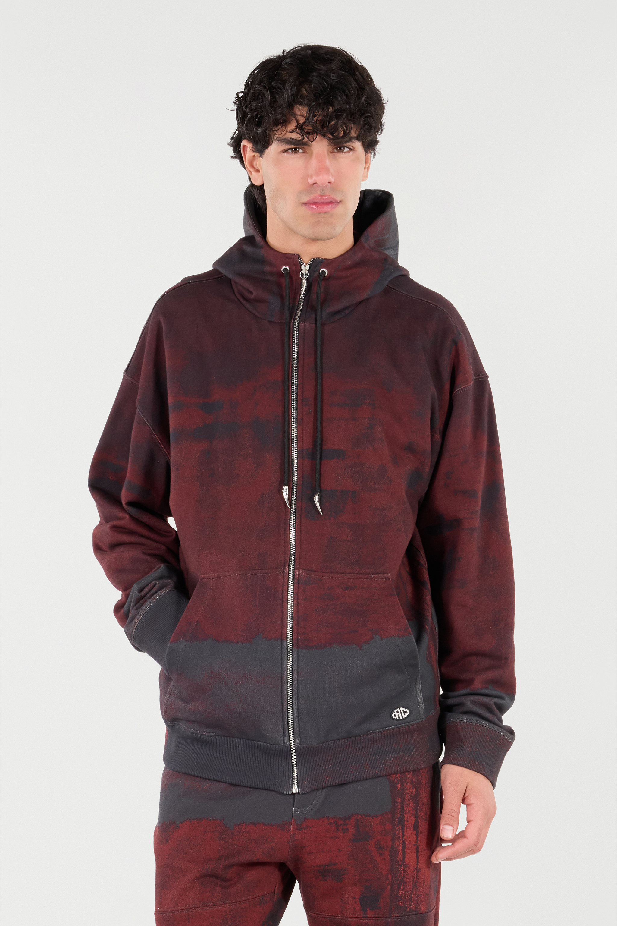Roberto Cavalli Hooded Abstract-print Zip-up Sweatshirt In Multi