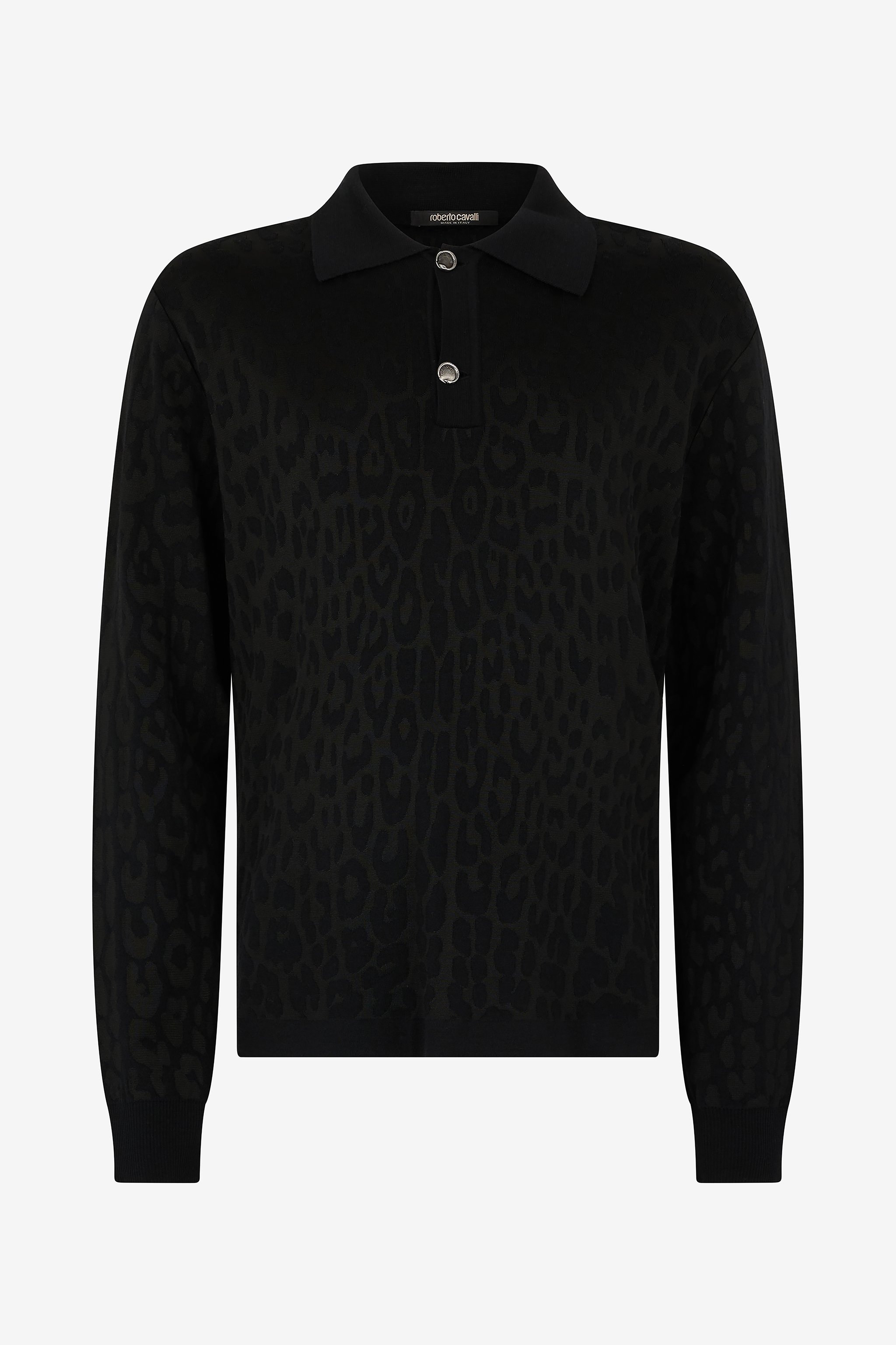 Jaguar Skin Long-Sleeved Knitted Polo