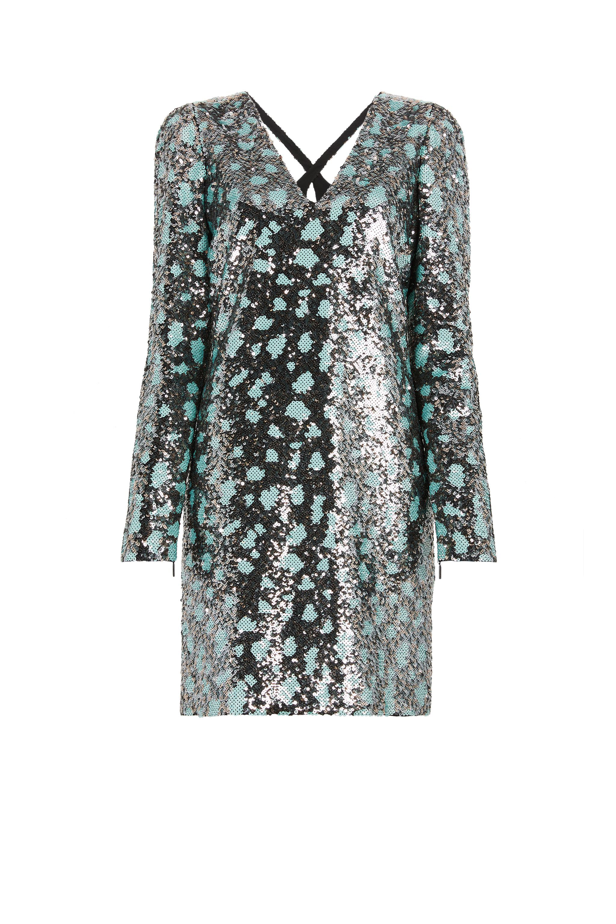 Roberto Cavalli Leopard Sequin-embellished Dress In Light Blue/black