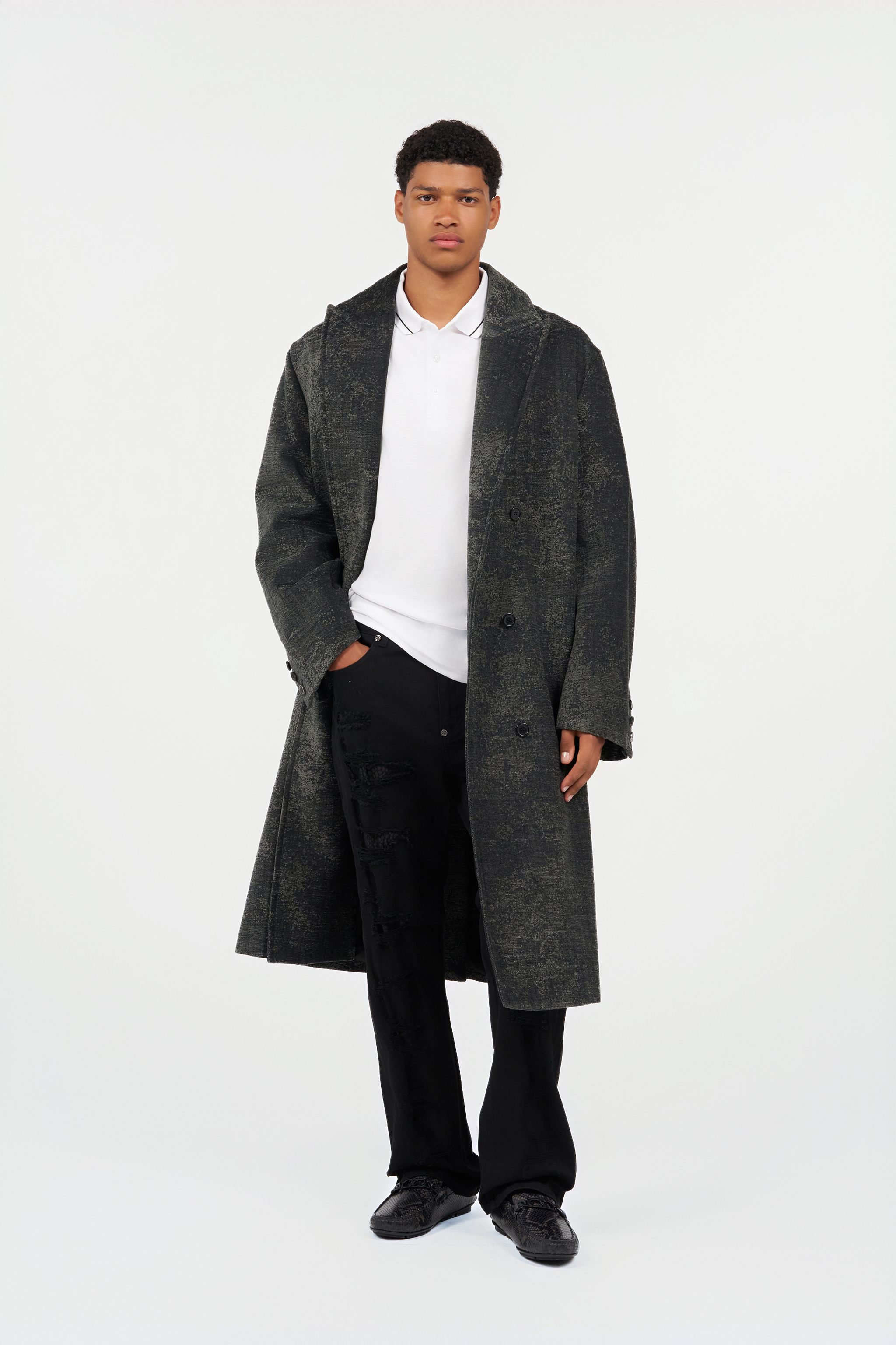 Roberto Cavalli Double-breasted Coat With Distressed Effect In Black