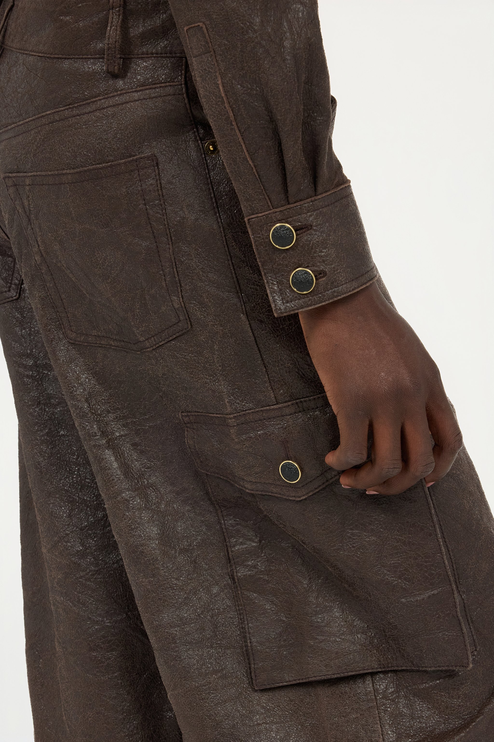 Dark Brown Genuine Leather Pants
