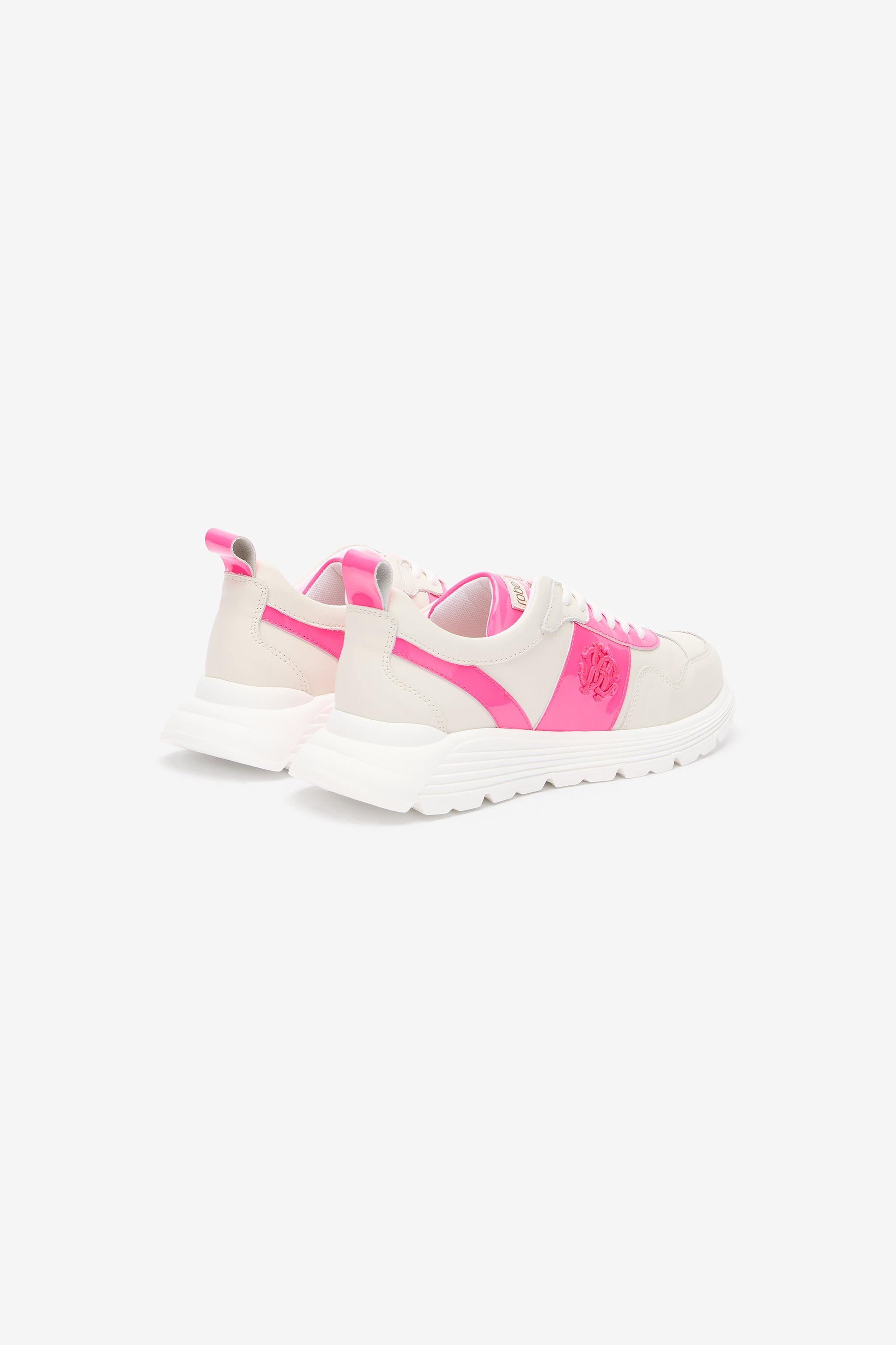 White And Pink Leather Running Shoes With Monogram RC