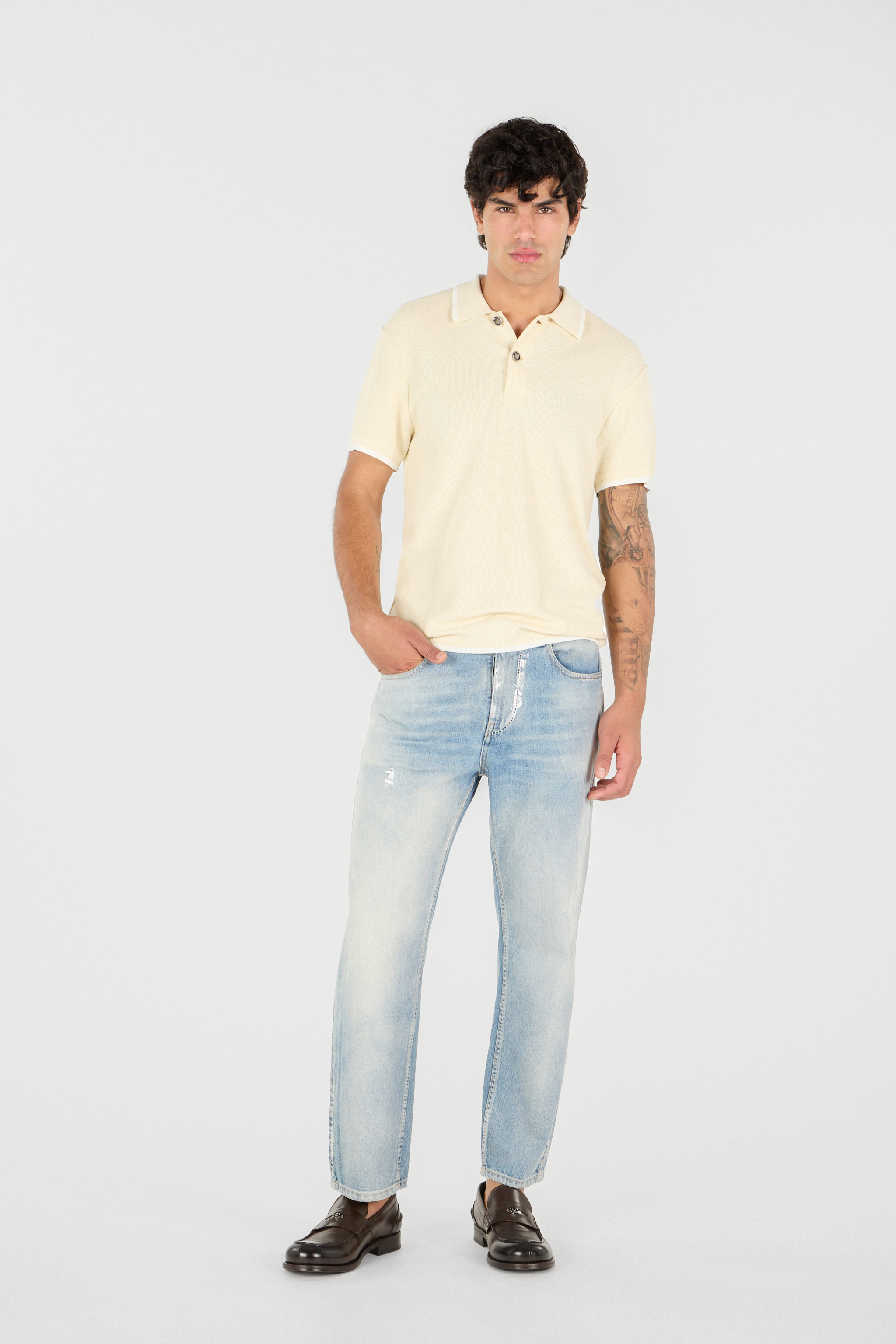 Cream Polo Sweater With Contrast Trim