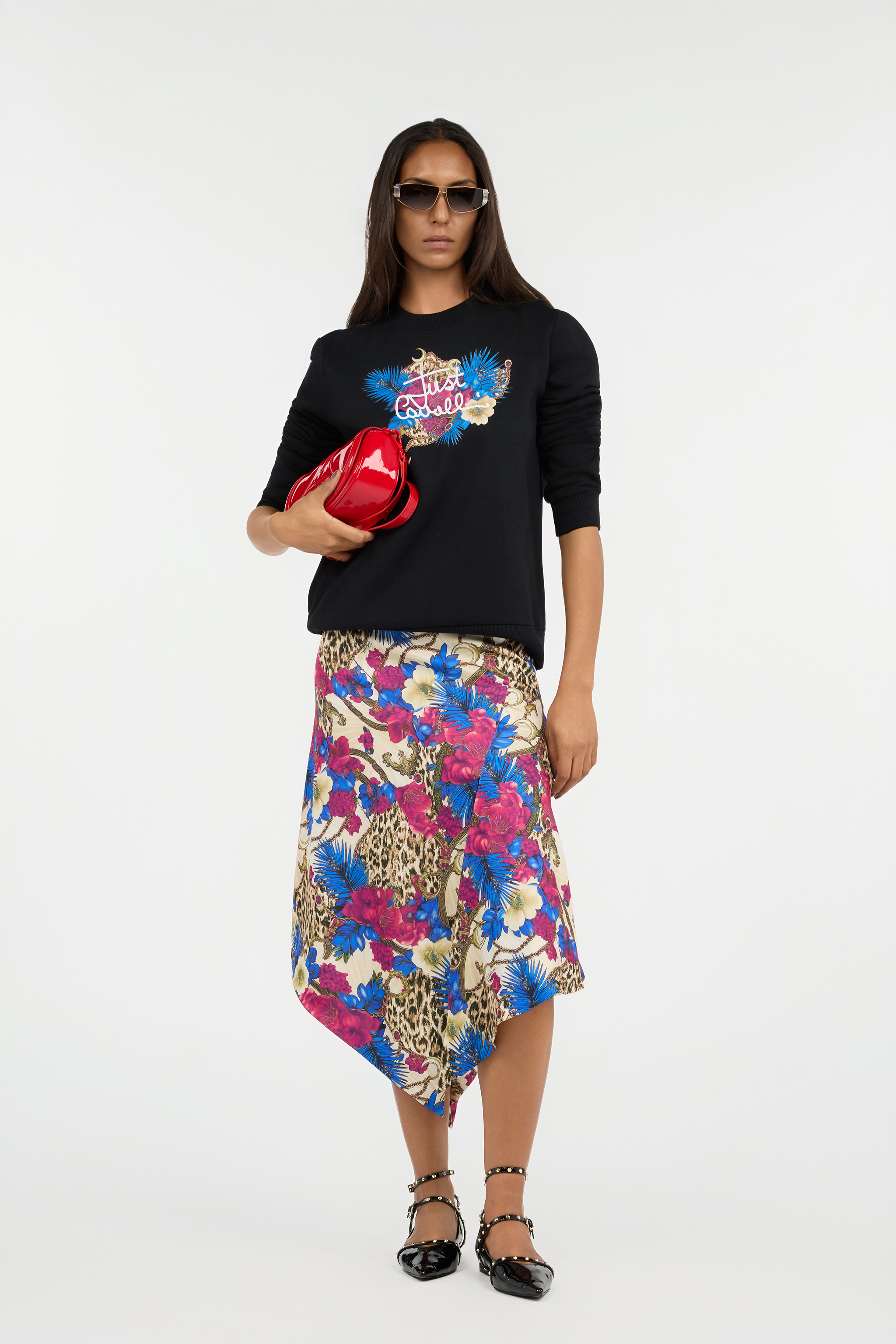 Black Sweatshirt with Floral Logo Print