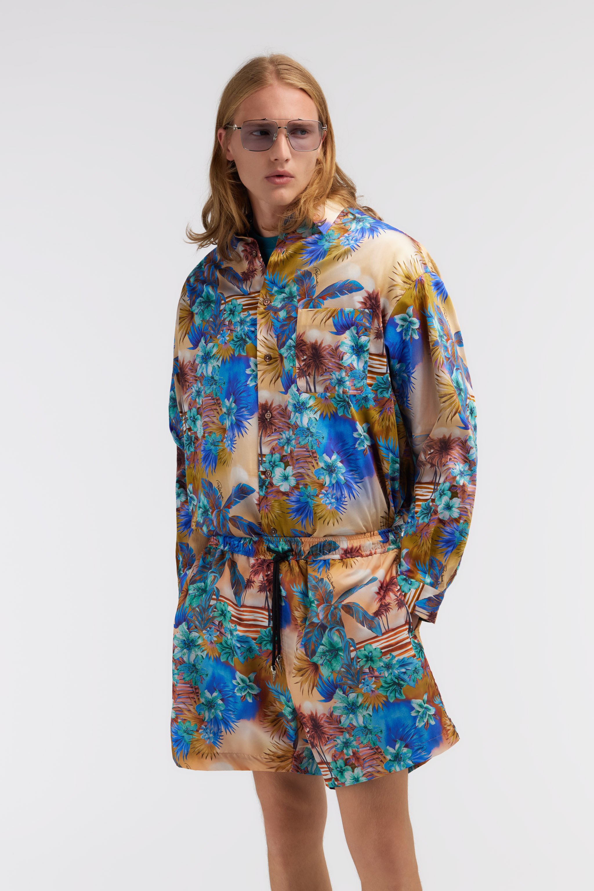 Roberto Cavalli Hawaii Print Shirt In Orange