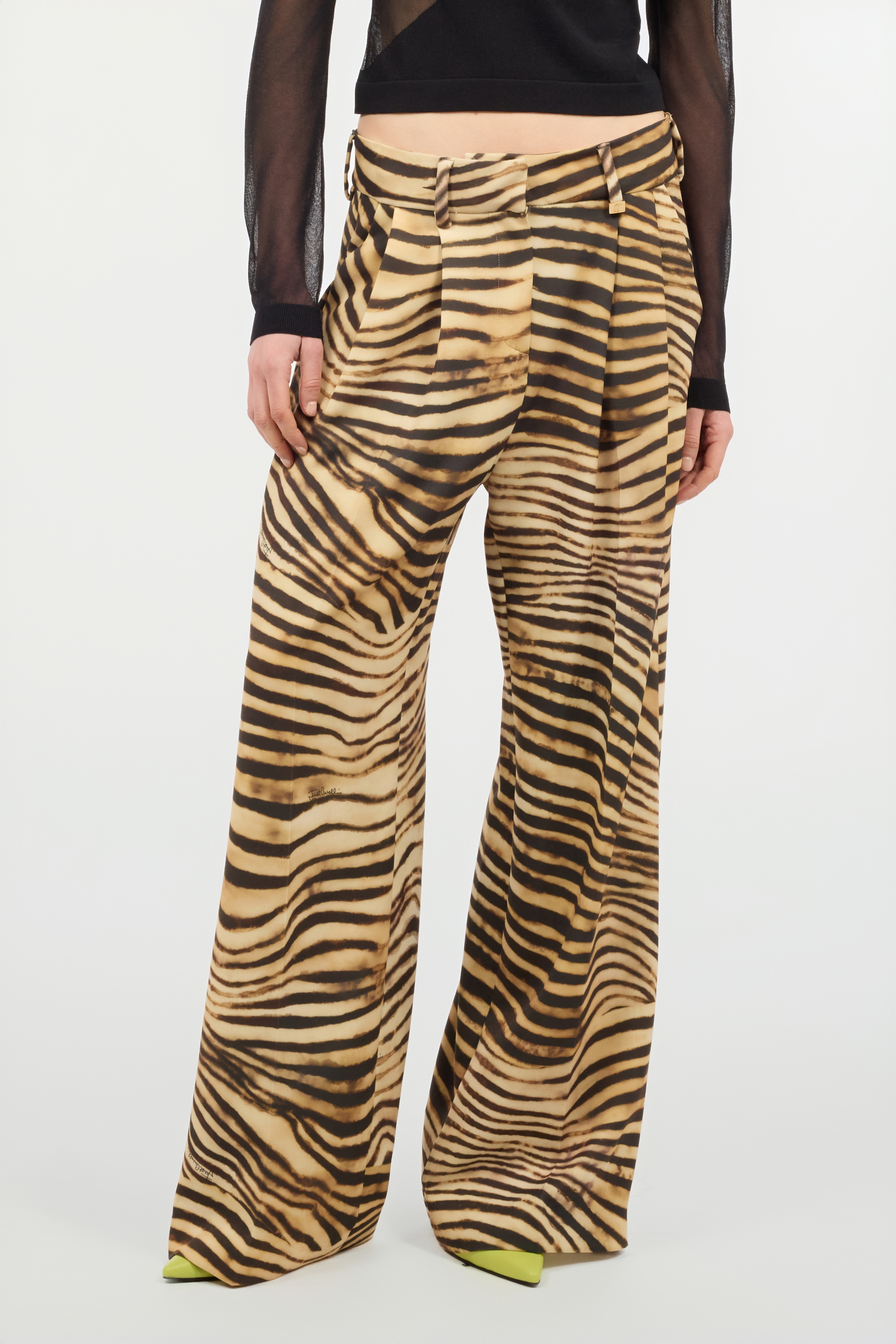 Roberto Cavalli Fluid Tiger Skin Print Pants In Light Brown