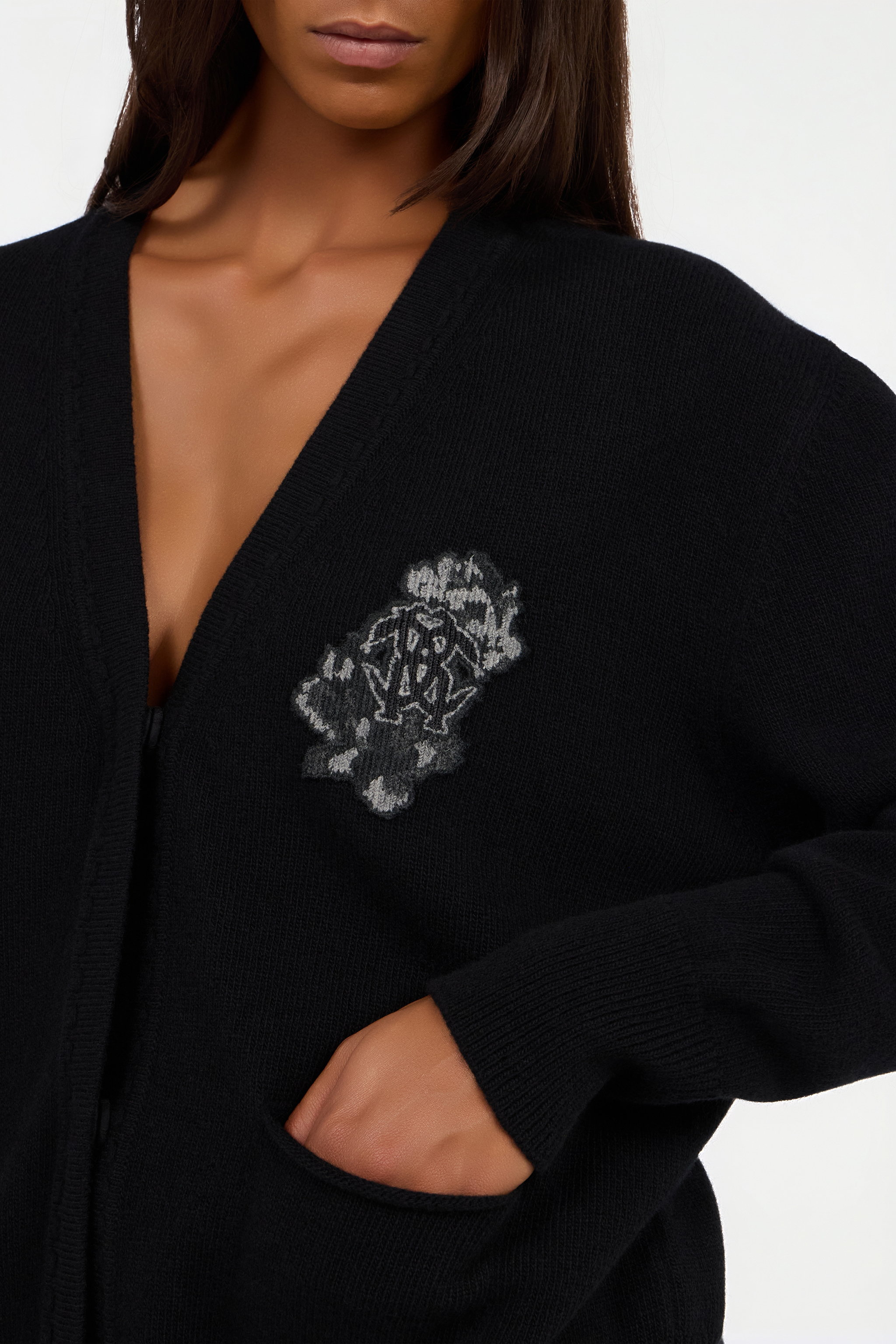 Roberto Cavalli Black Cardigan With Monogram Mirror Snake In Black
