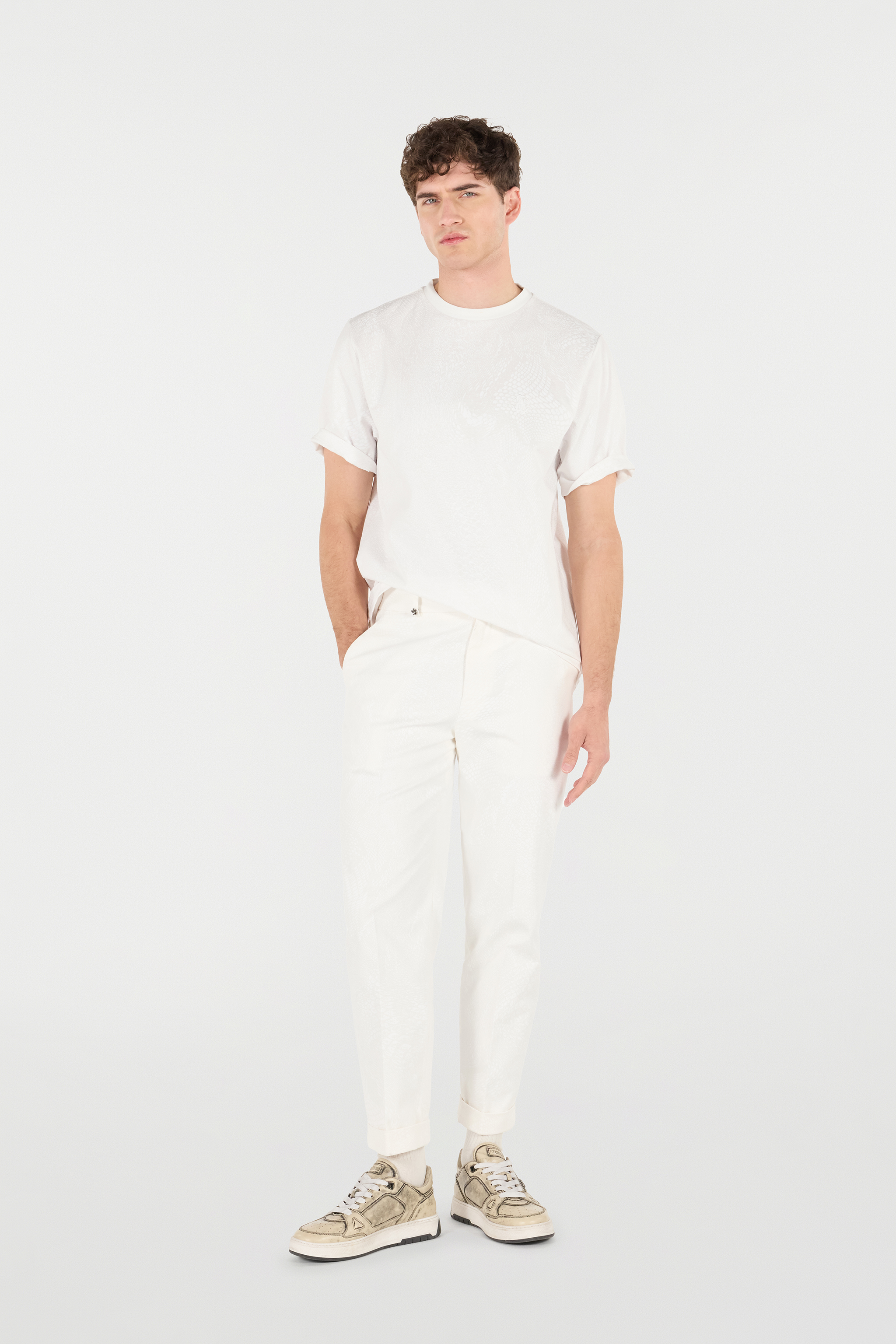 Roberto Cavalli Snake Scale-print T-shirt In Ivory