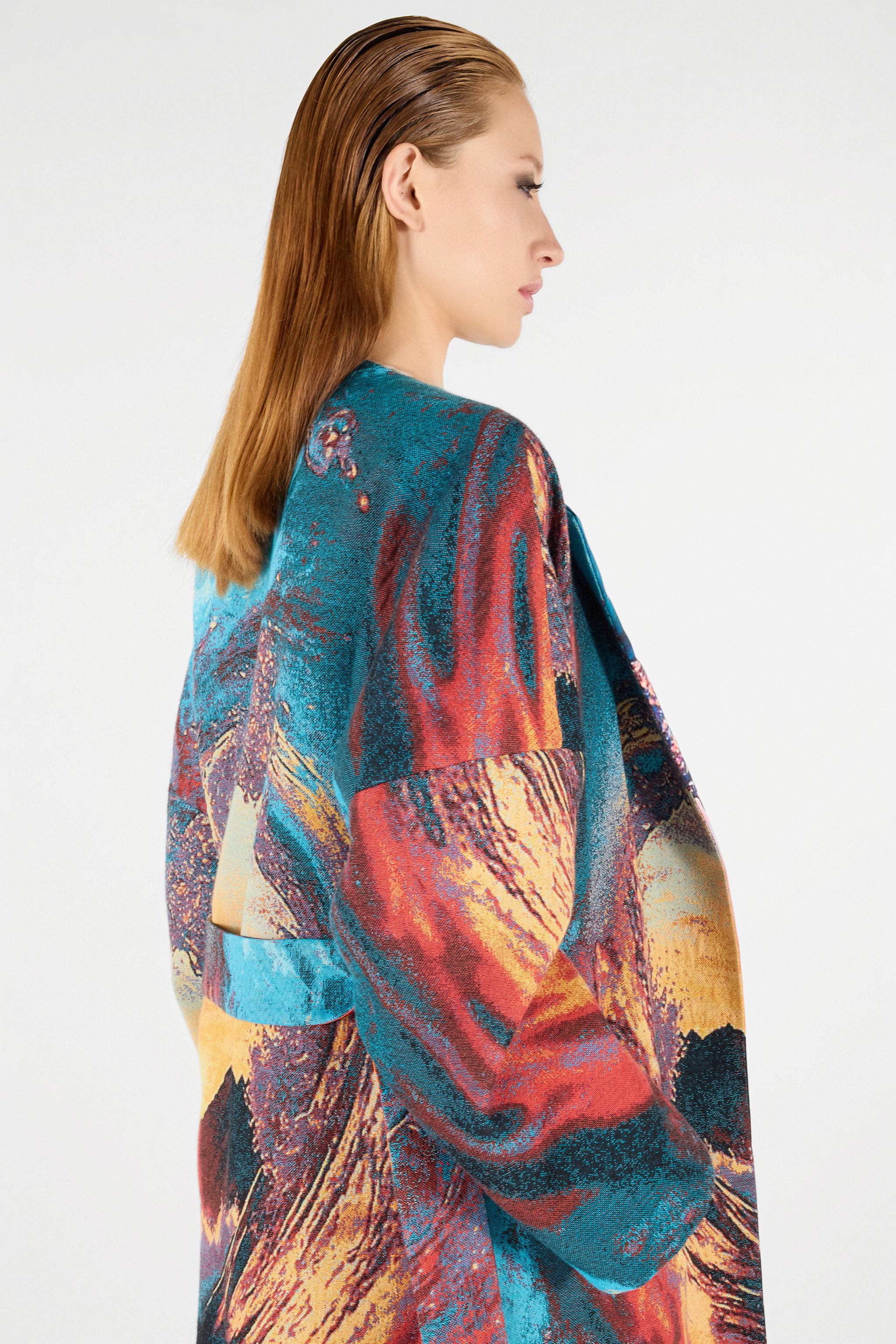 Roberto Cavalli Itaca Print Coat With Belt In Blue/orange