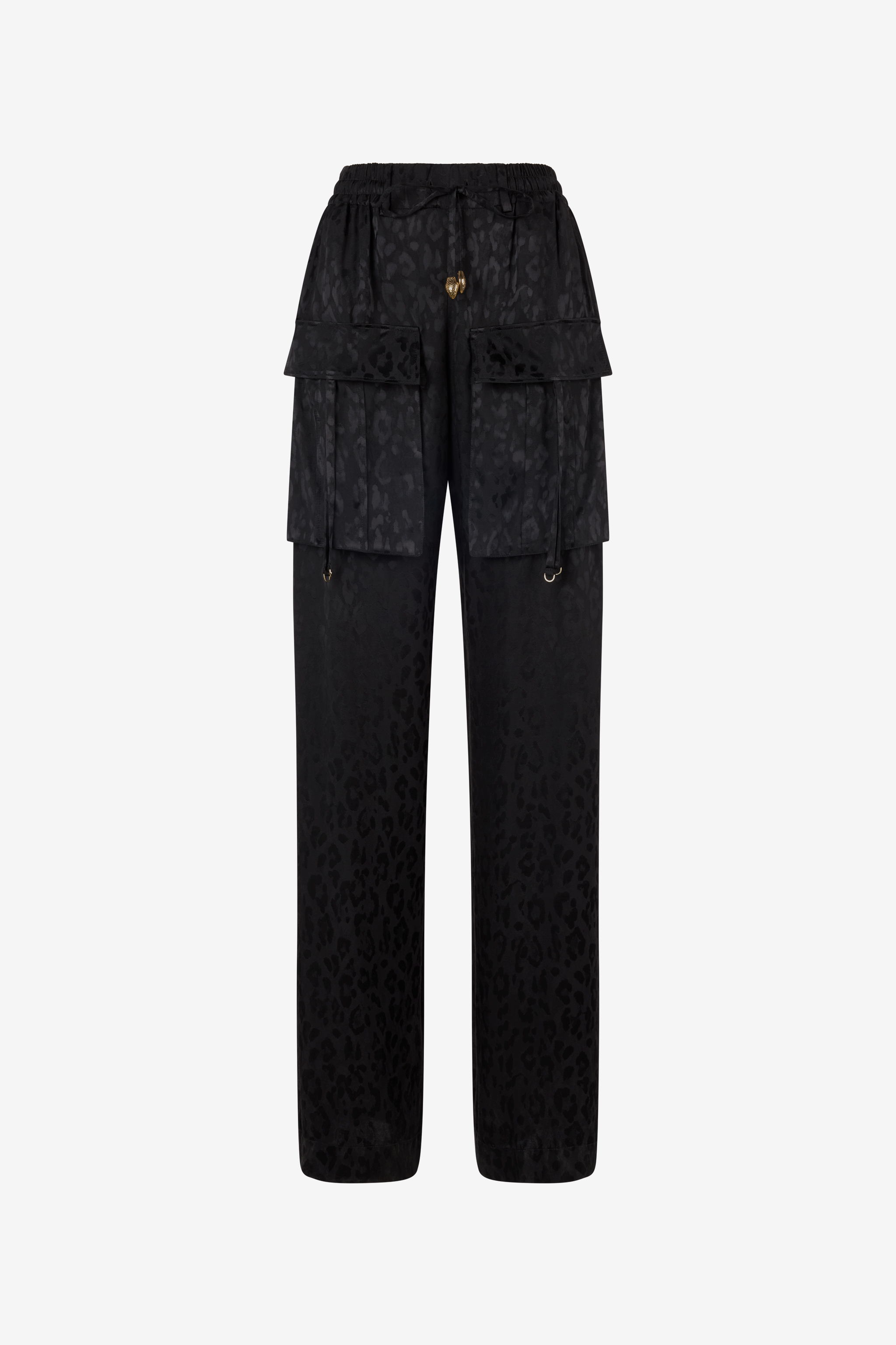 Pants With Solid-Color Jaguar Skin Print in Black for Women