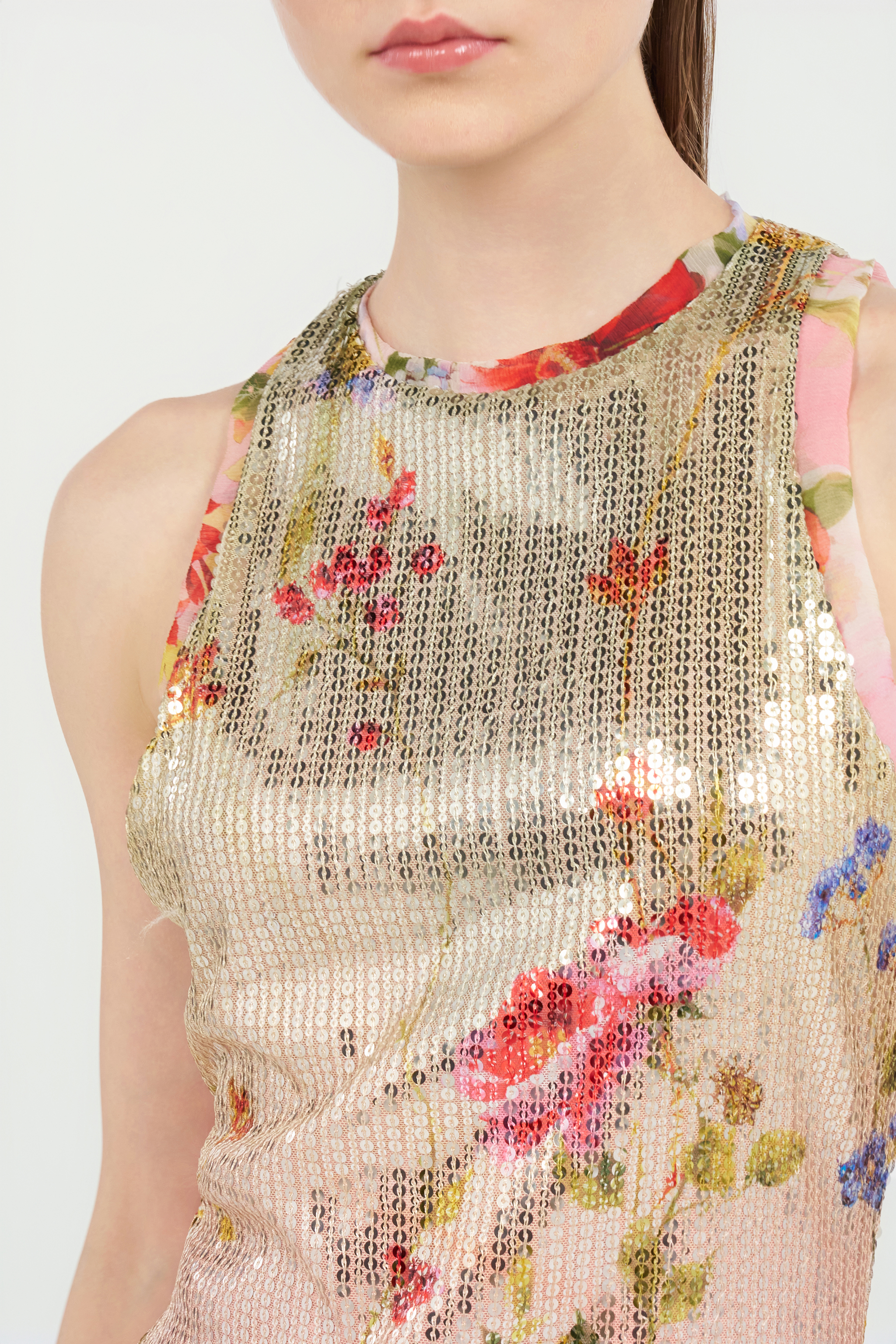 Roberto Cavalli Miami Flowers Print Sequined Mini Dress In Neutral