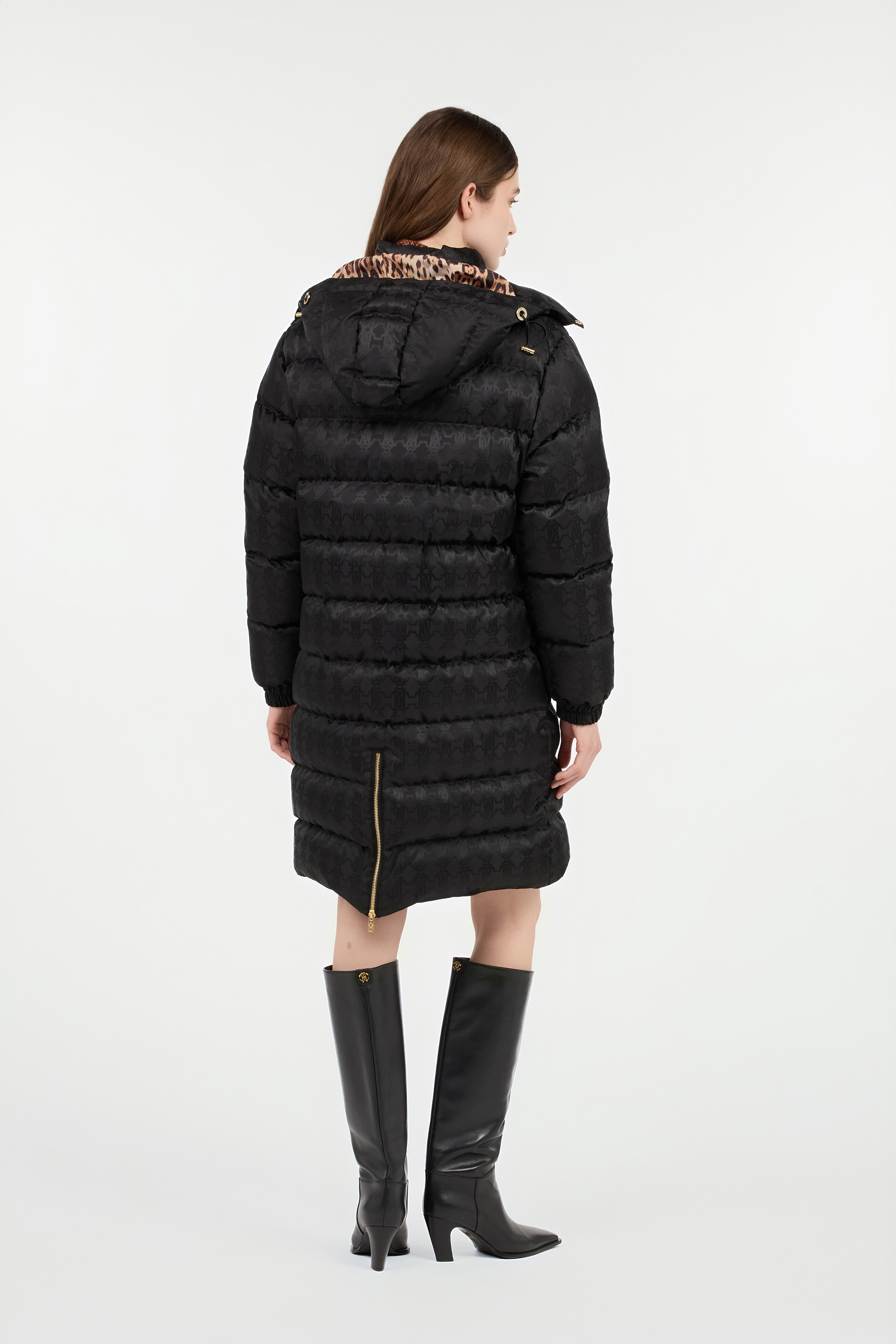 Roberto Cavalli Black Monogram Rc Long Down Jacket In Black