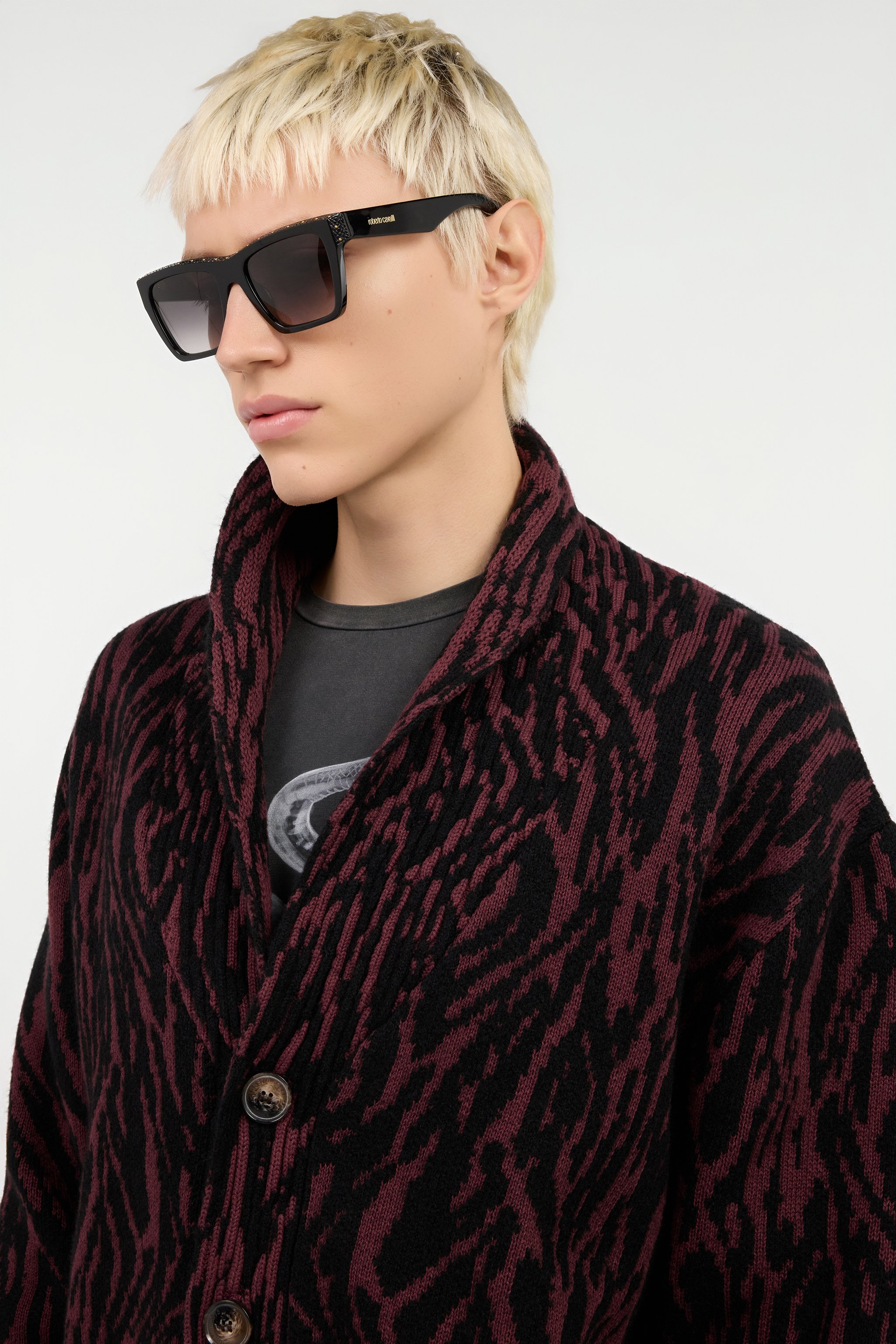 Animalier Print Wool Blend Cardigan