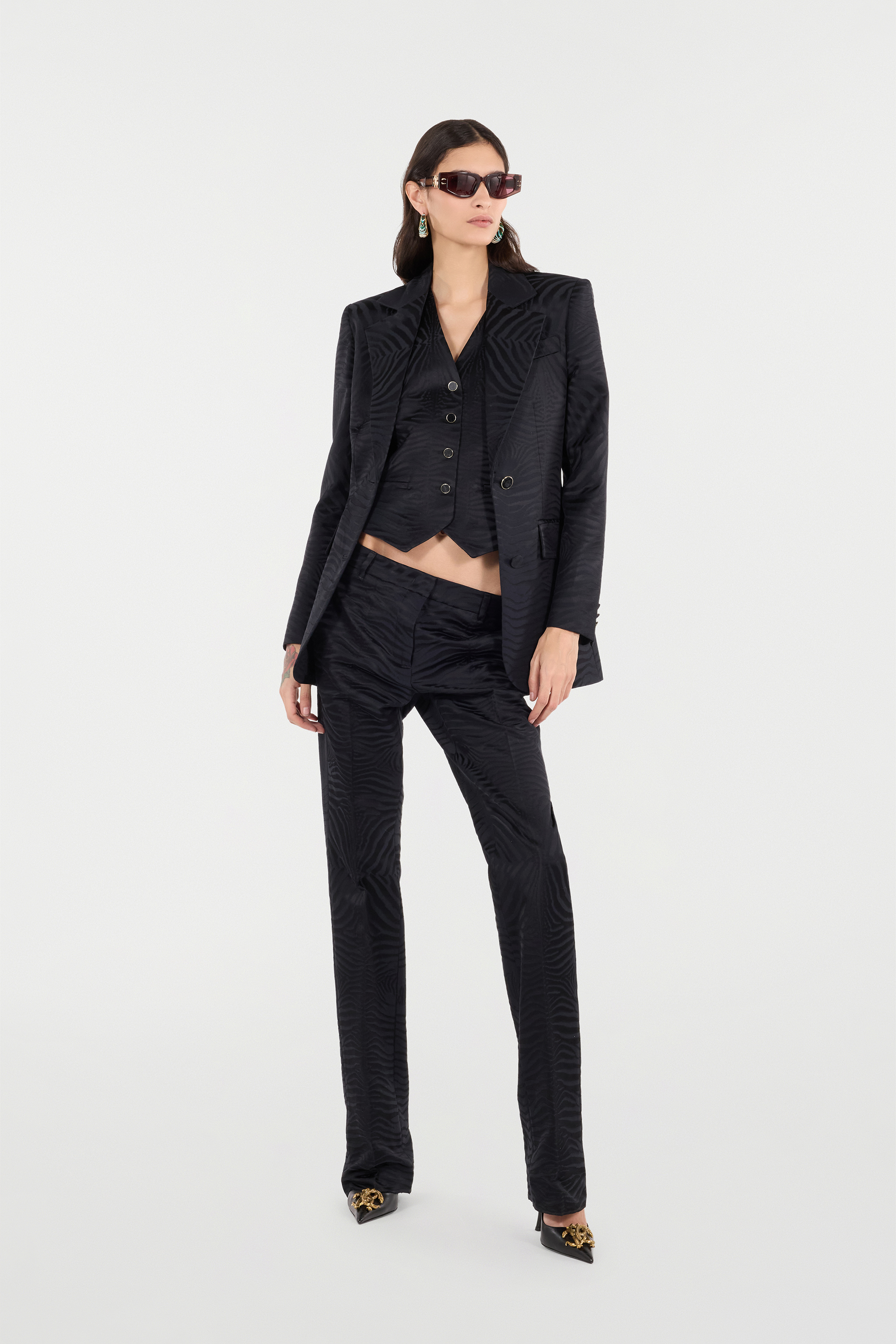 Roberto Cavalli Pants With Solid-color Tiger Skin Pattern In Black