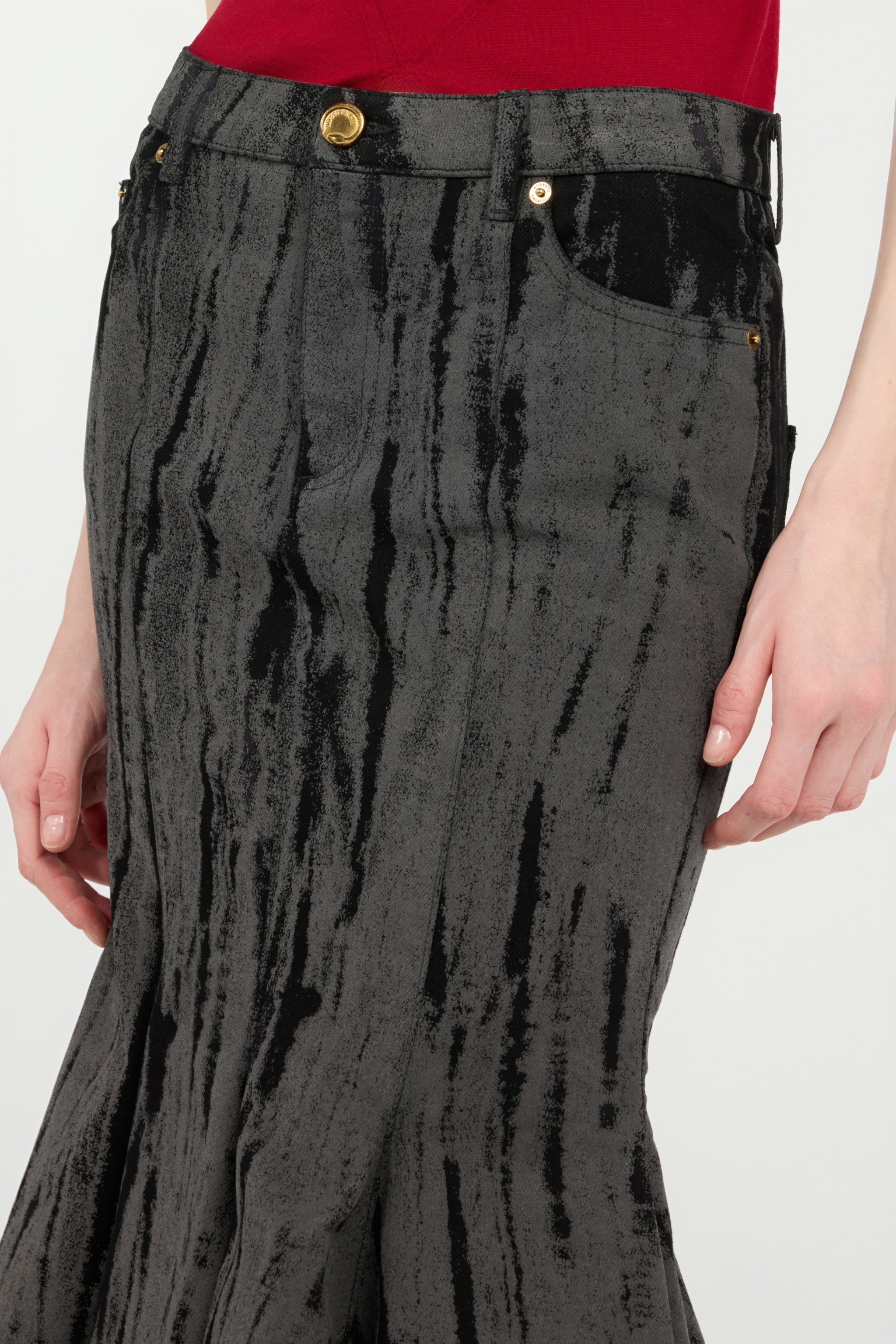 Roberto Cavalli Black Denim Skirt With A Streak Effect In Black