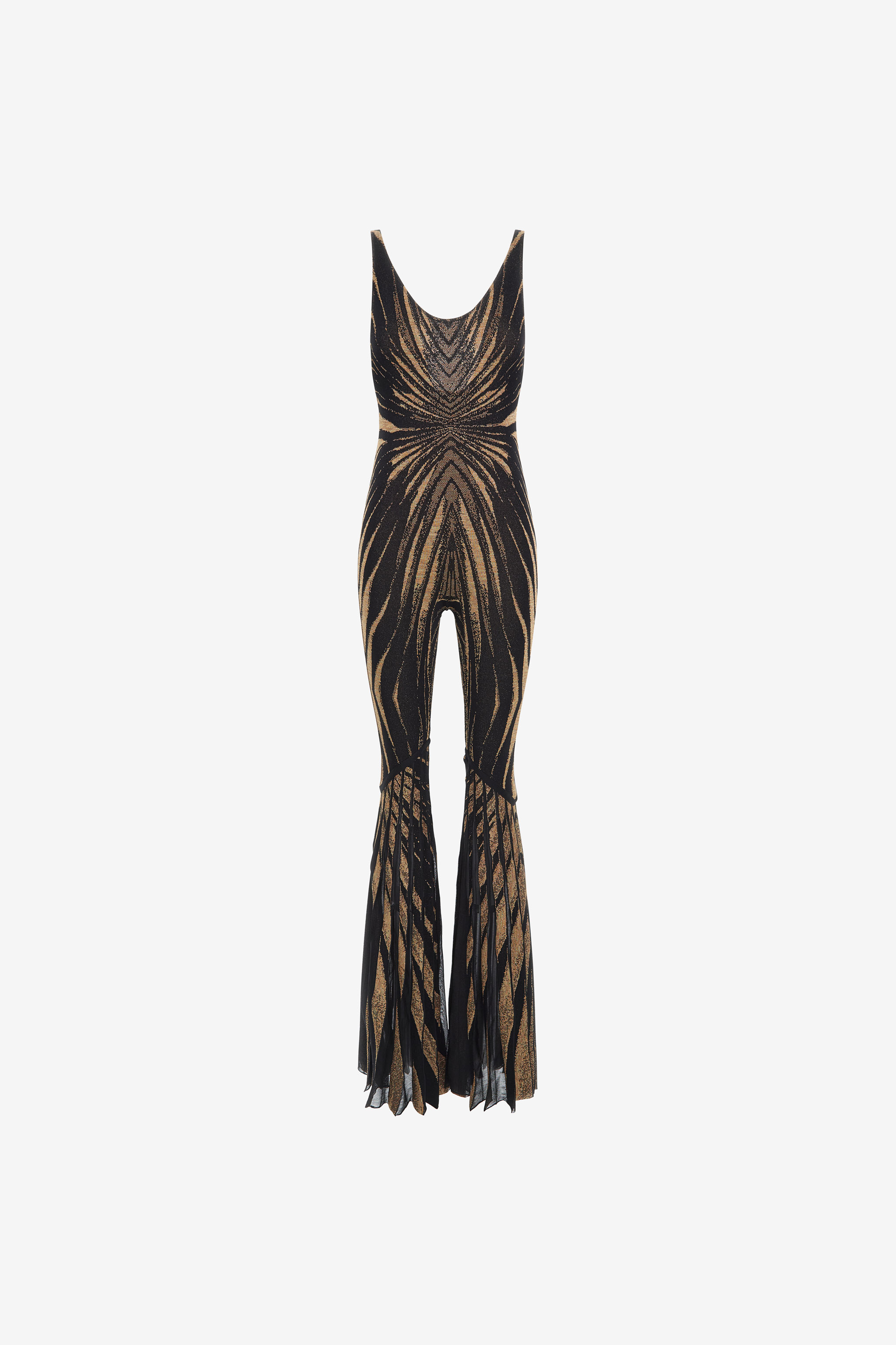ROBERTO CAVALLI KNIT JUMPSUIT WITH RAY OF GOLD PRINT