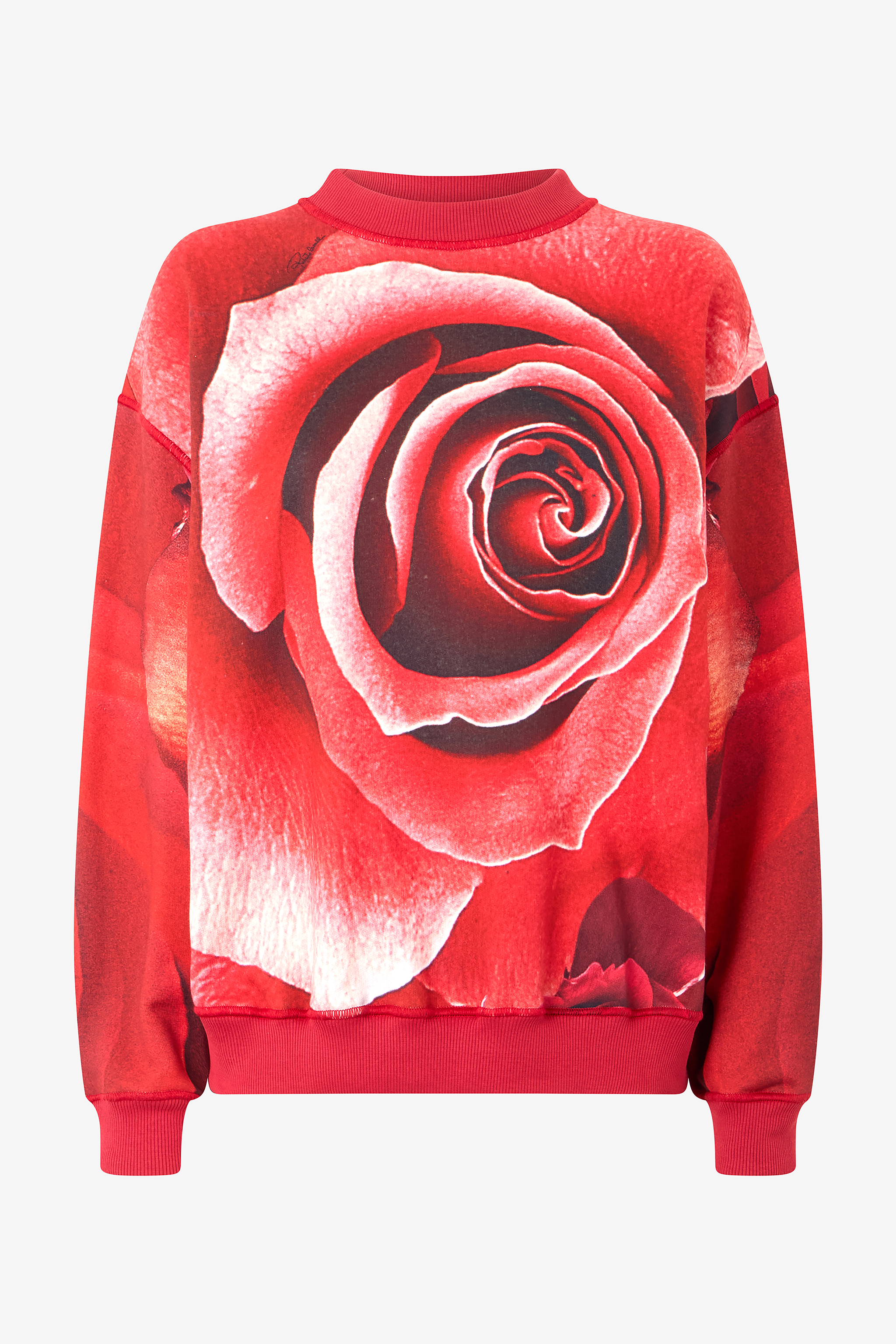 Roberto Cavalli Women's Red Sweatshirt With Maxi-Rose Print - Ready To Wear