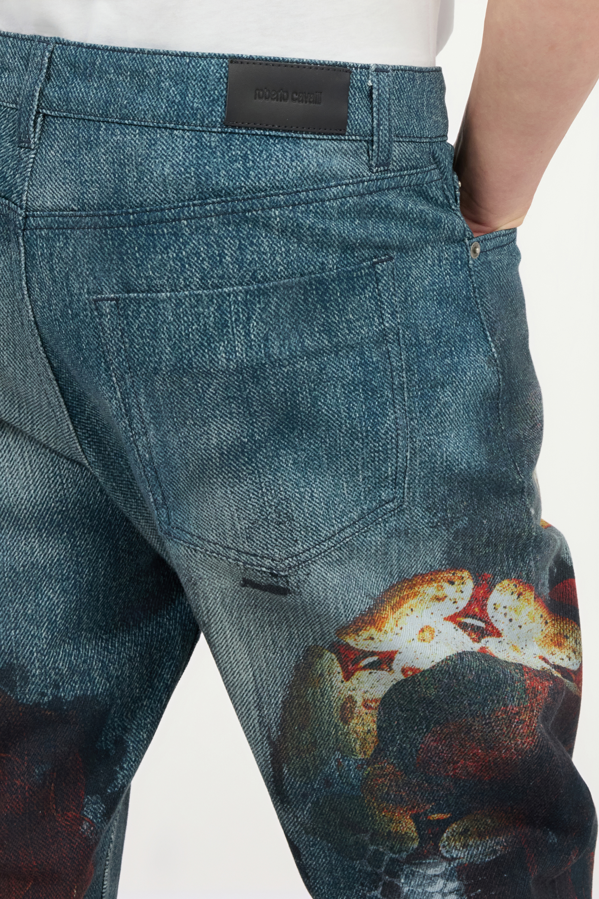 Jeans with Rose and Snake Print