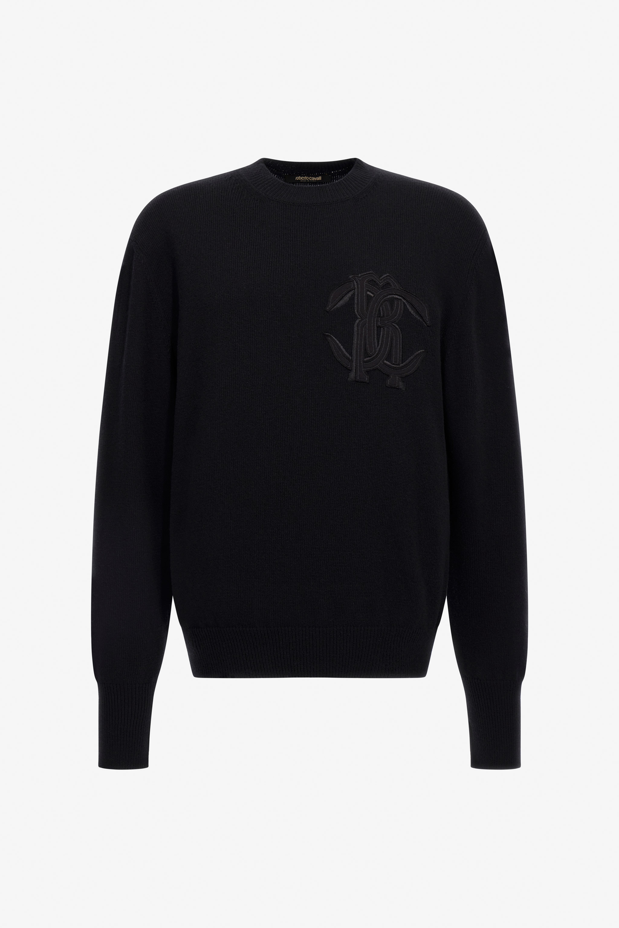Roberto Cavalli Men's Black Embroidered Logo Sweater - Knitwear