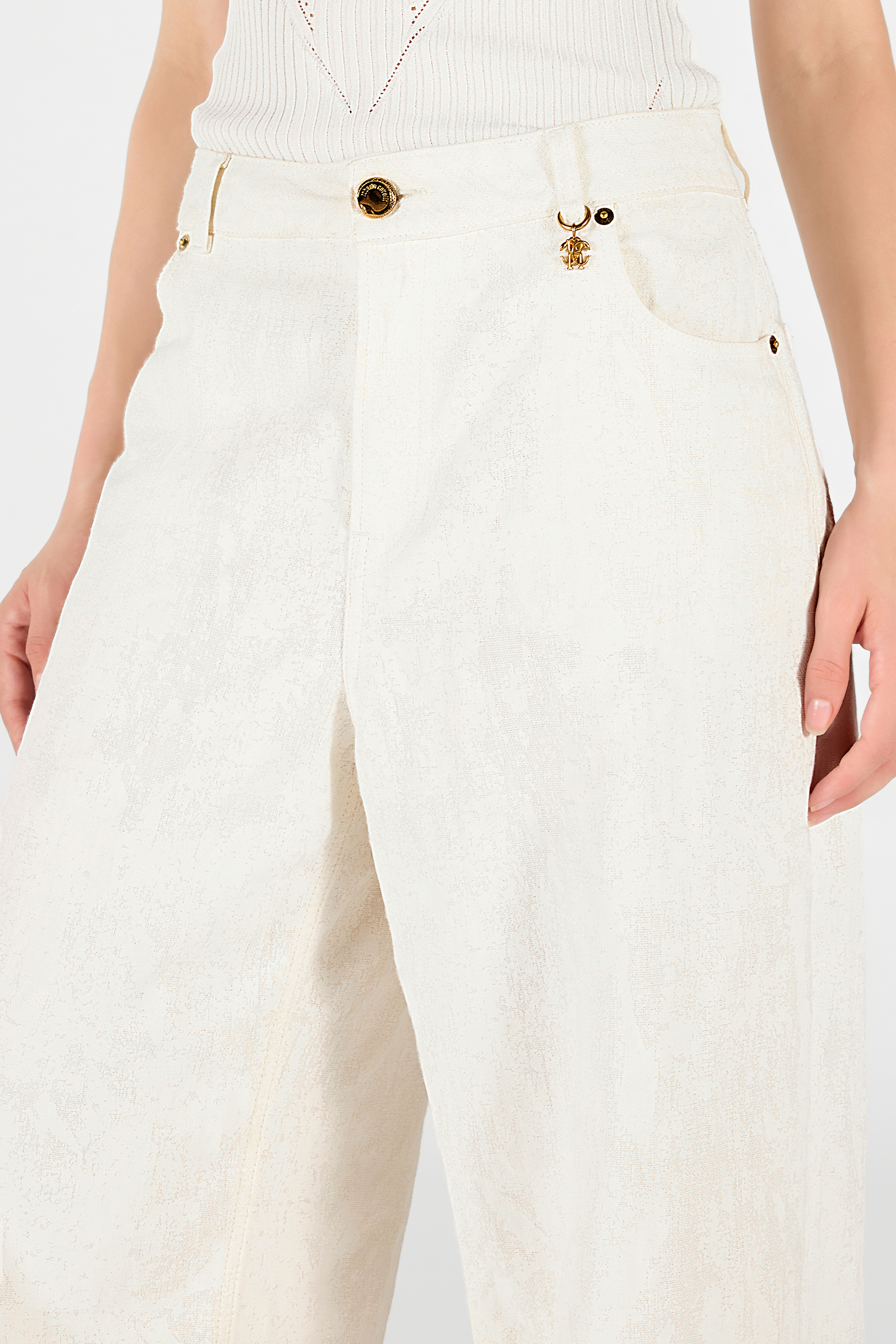 Roberto Cavalli Hose Mit Wall-print Und Weitem Bein In White