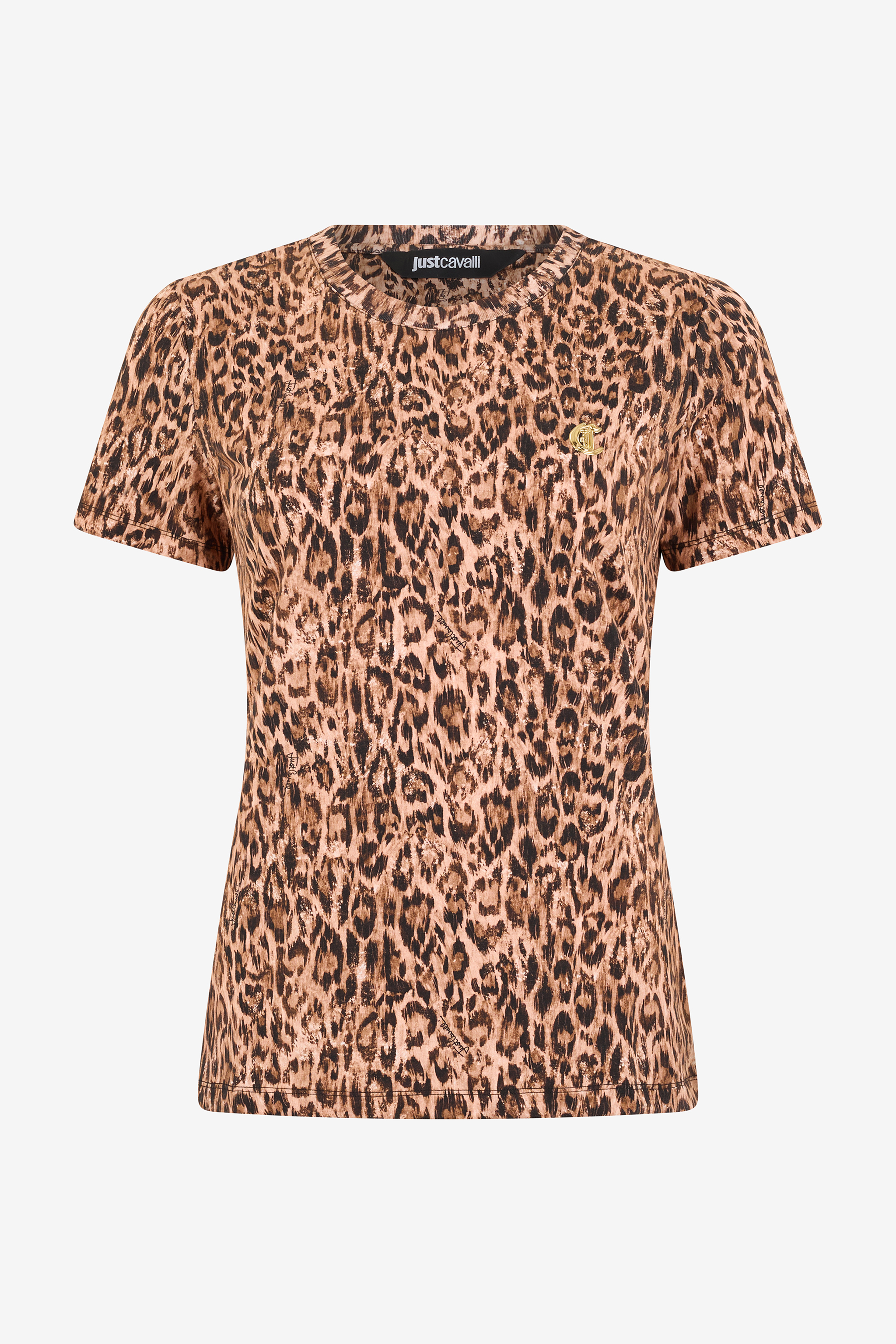 Roberto Cavalli Women's Beige Cotton T-Shirt With Leopard Skin Print - T-Shirts