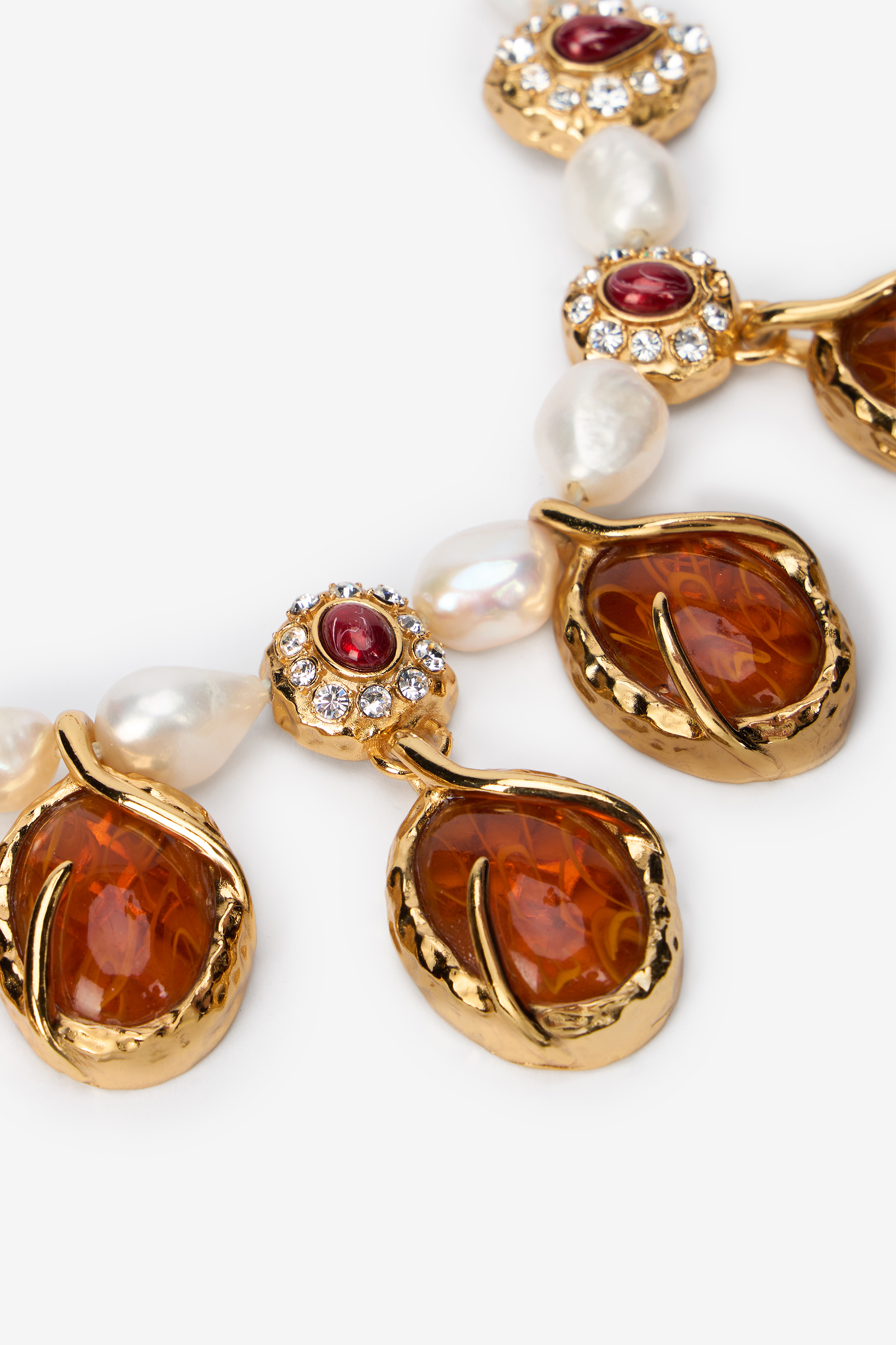 Golden Necklace With Pearls And Topaz-Effect Stones