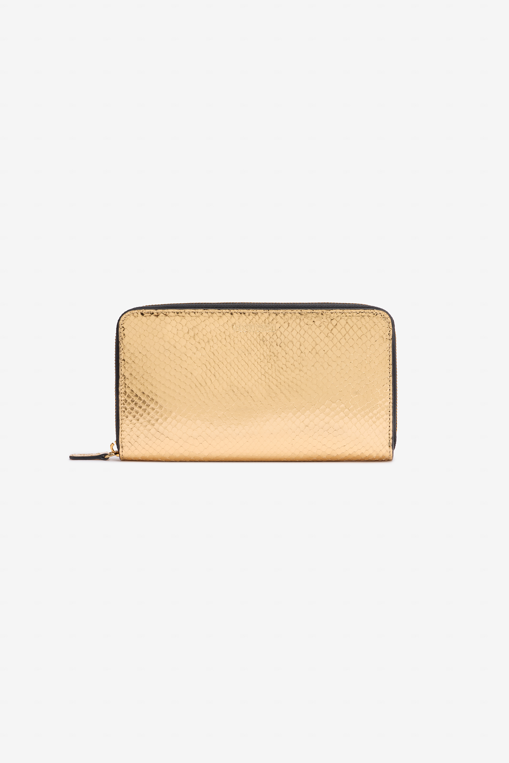 Roberto Cavalli Zip-around Wallet With Snake Print In Gold