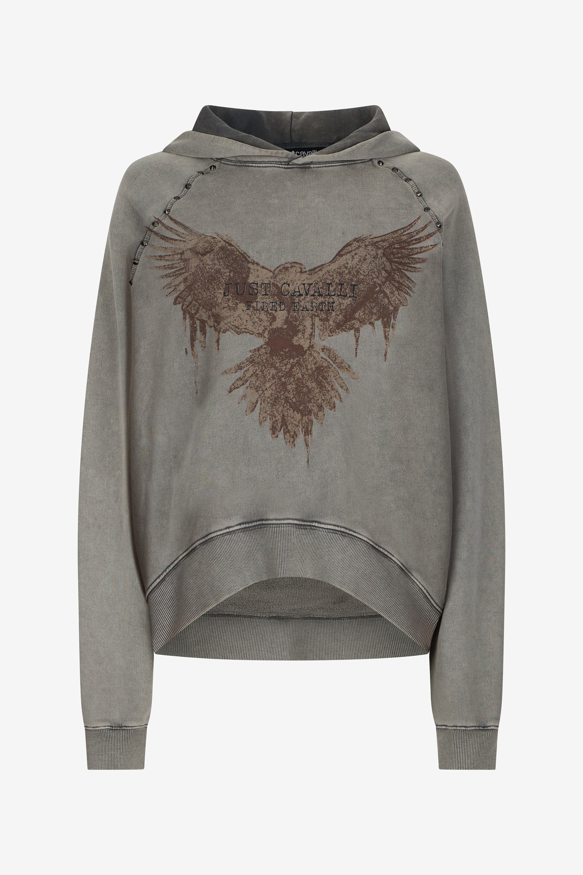 Roberto Cavalli Grey Eagle Print Hoodie In Gray