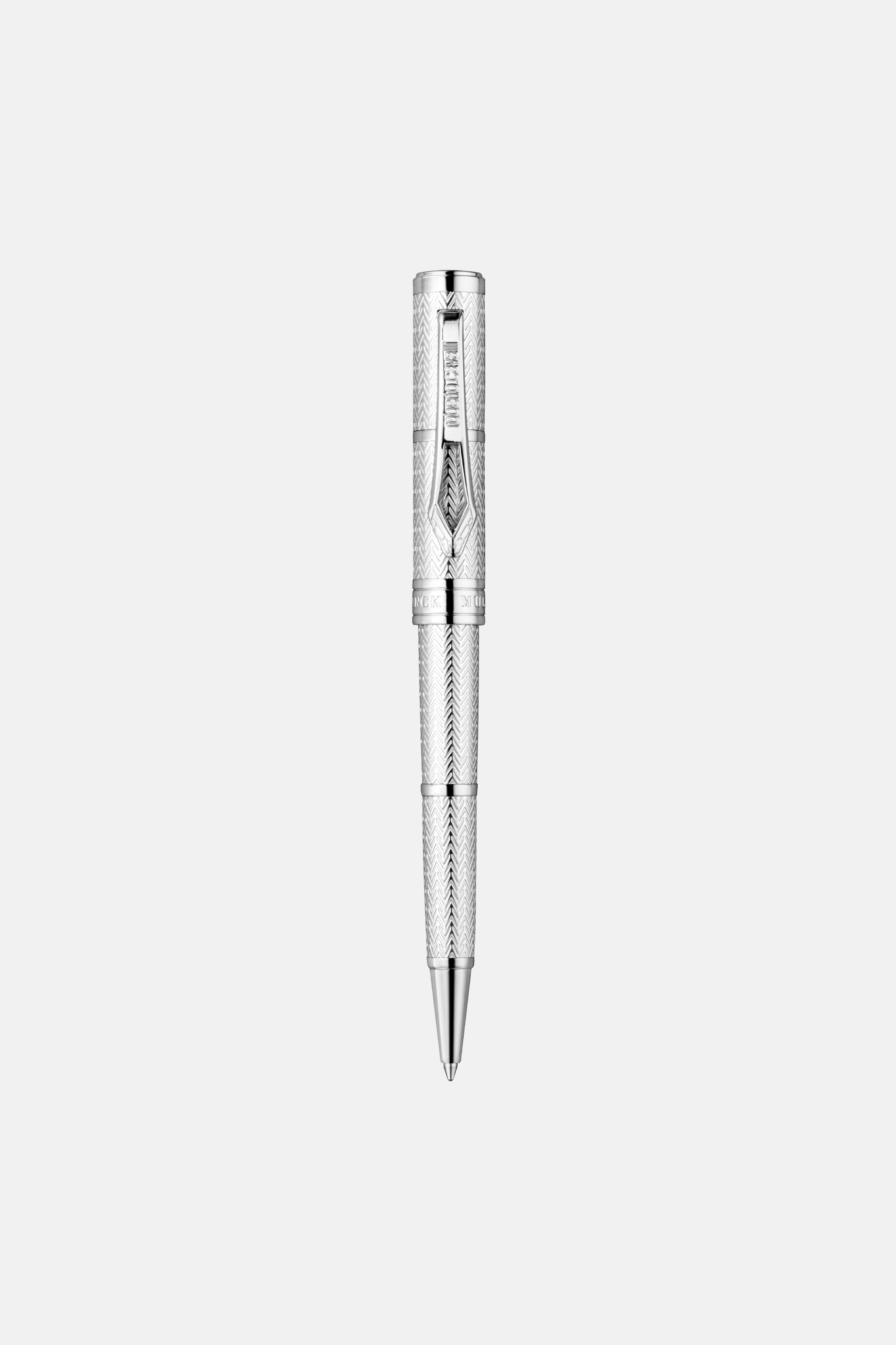 Roberto Cavalli Chevron Ballpoint Pen, Silver Color