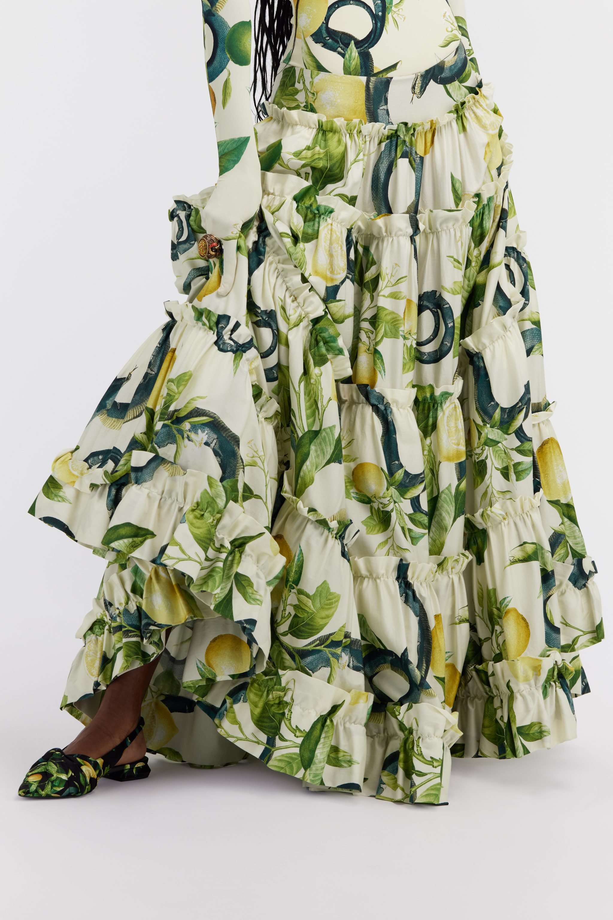 Roberto Cavalli Lemon-print Maxi Full Skirt In Ivory