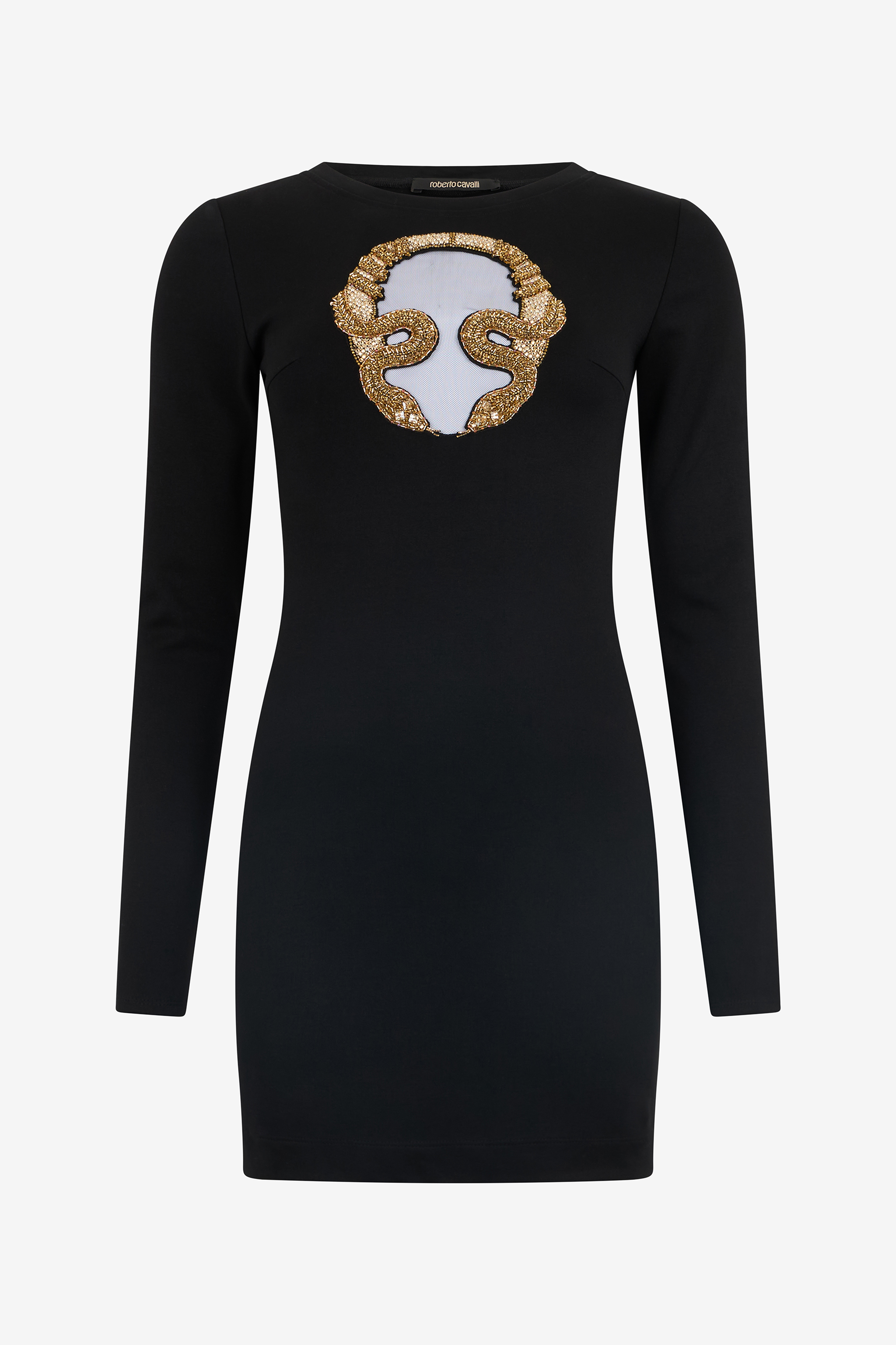 Roberto Cavalli Women's Gold/Black Mini Dress With Embroidery - Dresses