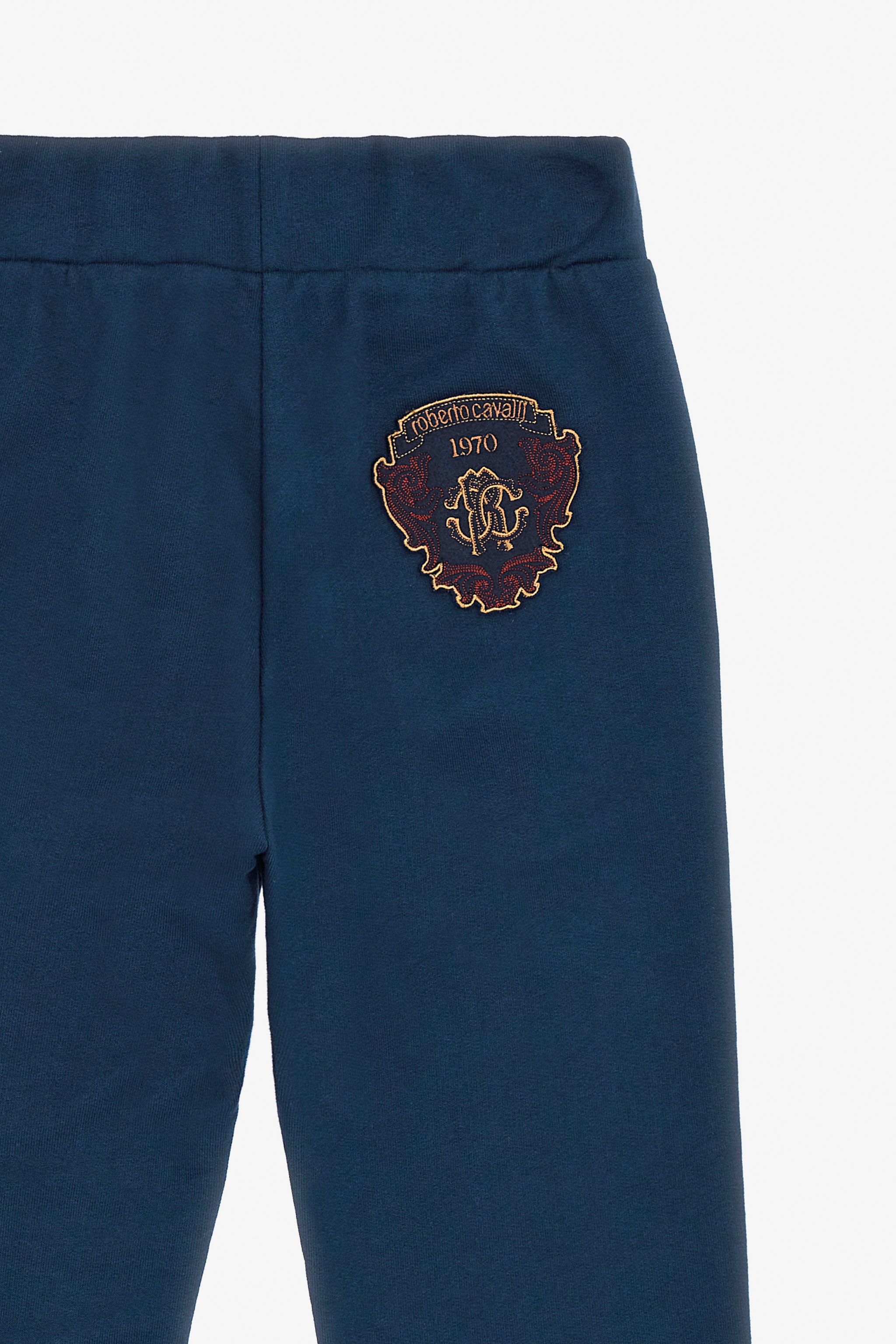 Roberto Cavalli Cotton Sweatpants With Rc Crest In Blue