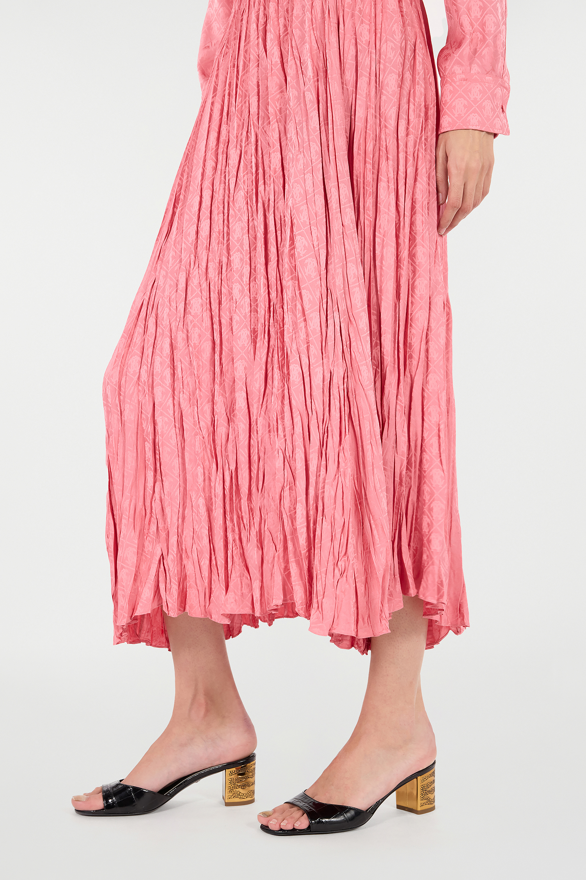 Roberto Cavalli Pleated Midi Skirt In Pink