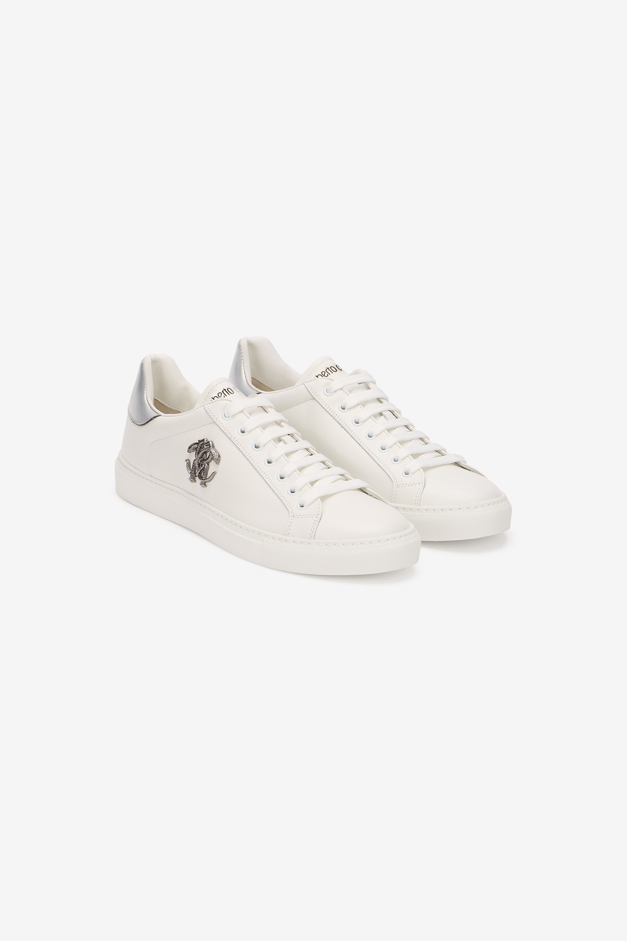 roberto cavalli ロベルトカバリ スニーカー 29cm 白 【古着】【中古】【送料無料】 White Sneaker with Monogram RC in WHITE/ANTIQUE NIKEL for Men