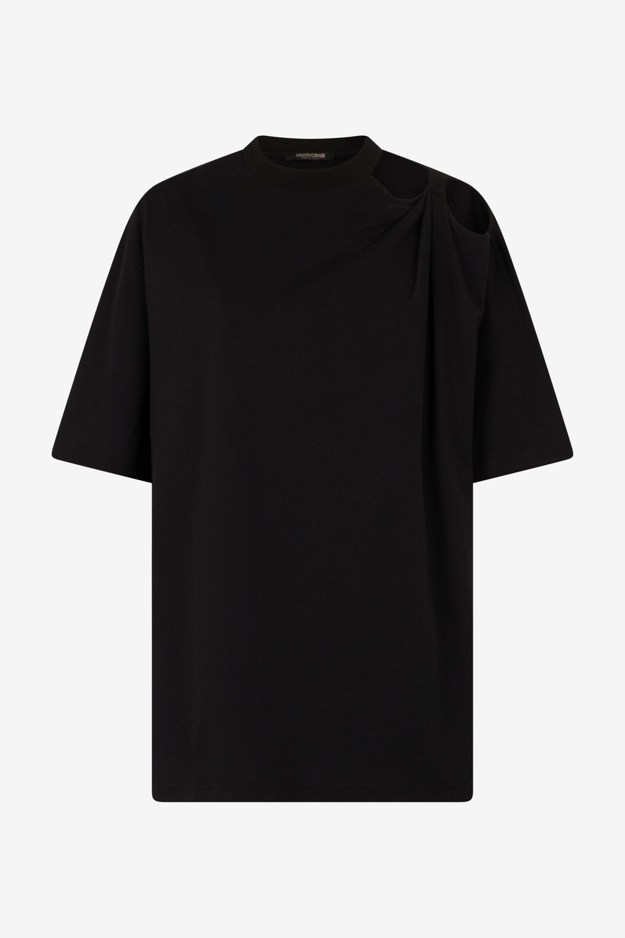 Shop Roberto Cavalli T-shirt With Cut-out And Tiger Head In Black