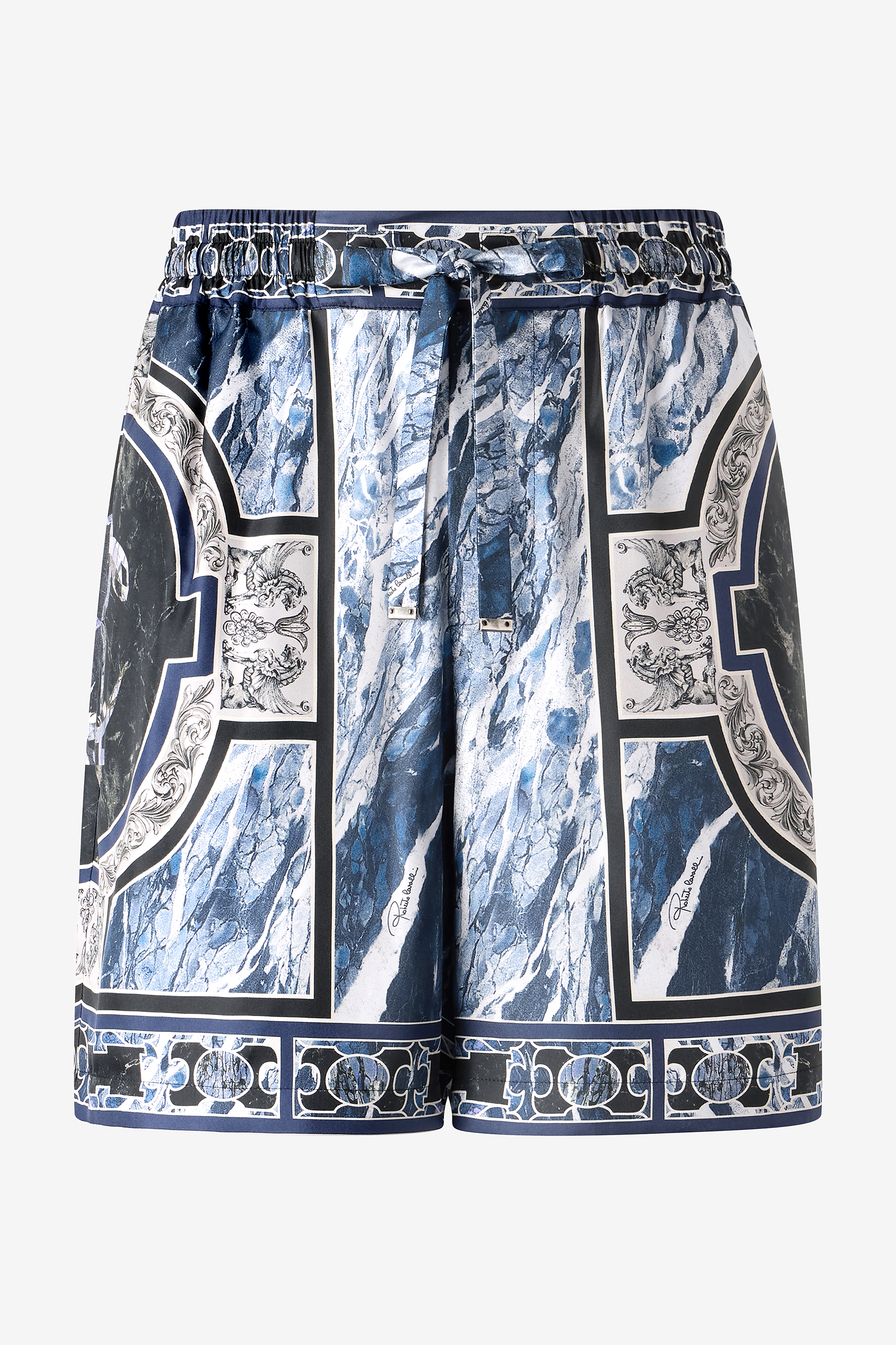 Roberto Cavalli Short With Marble Print And Accents In Blue
