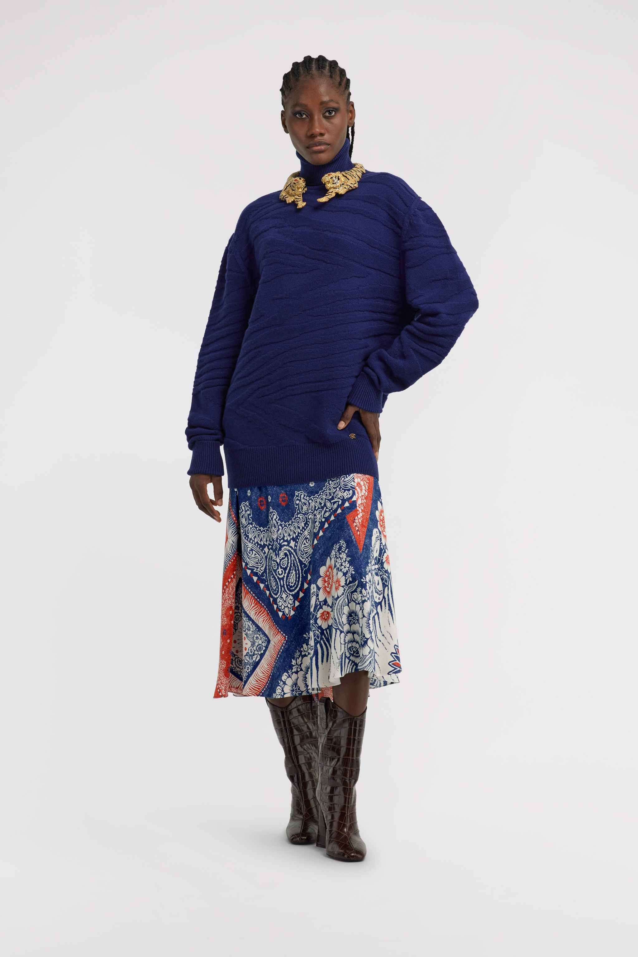 Roberto Cavalli Turtleneck Sweater In Dark Blue